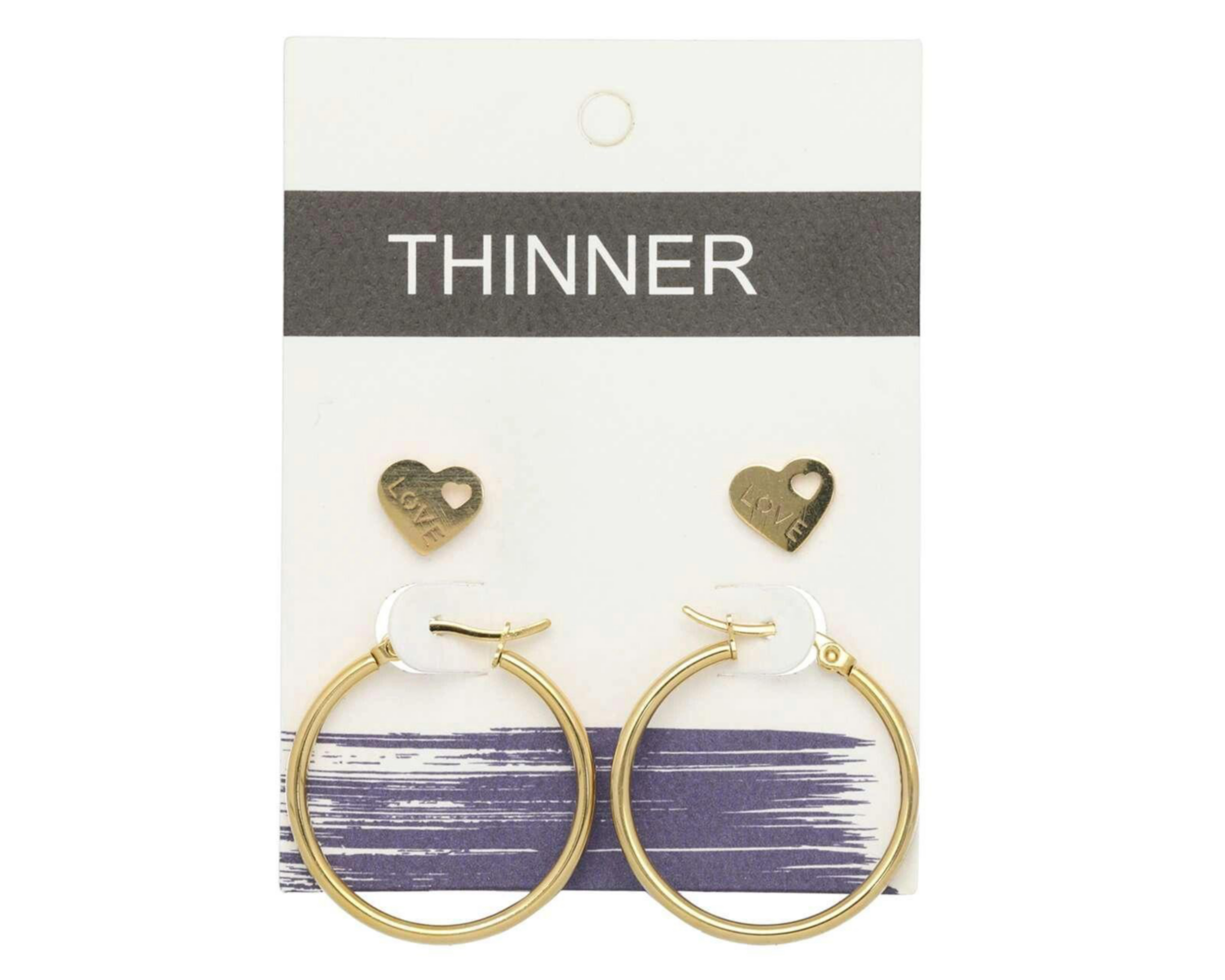Foto 4 pulgar | Aretes Acero Inoxidable Thinner 2 Pares