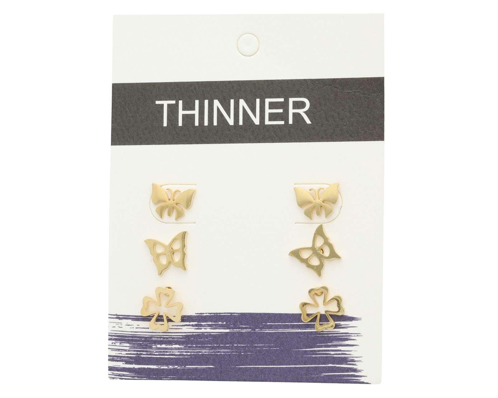 Foto 3 | Aretes de Acero Inoxidable Thinner 3 Pares