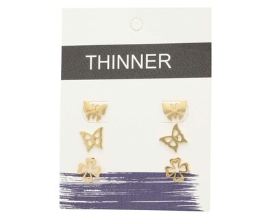Foto 3 | Aretes de Acero Inoxidable Thinner 3 Pares