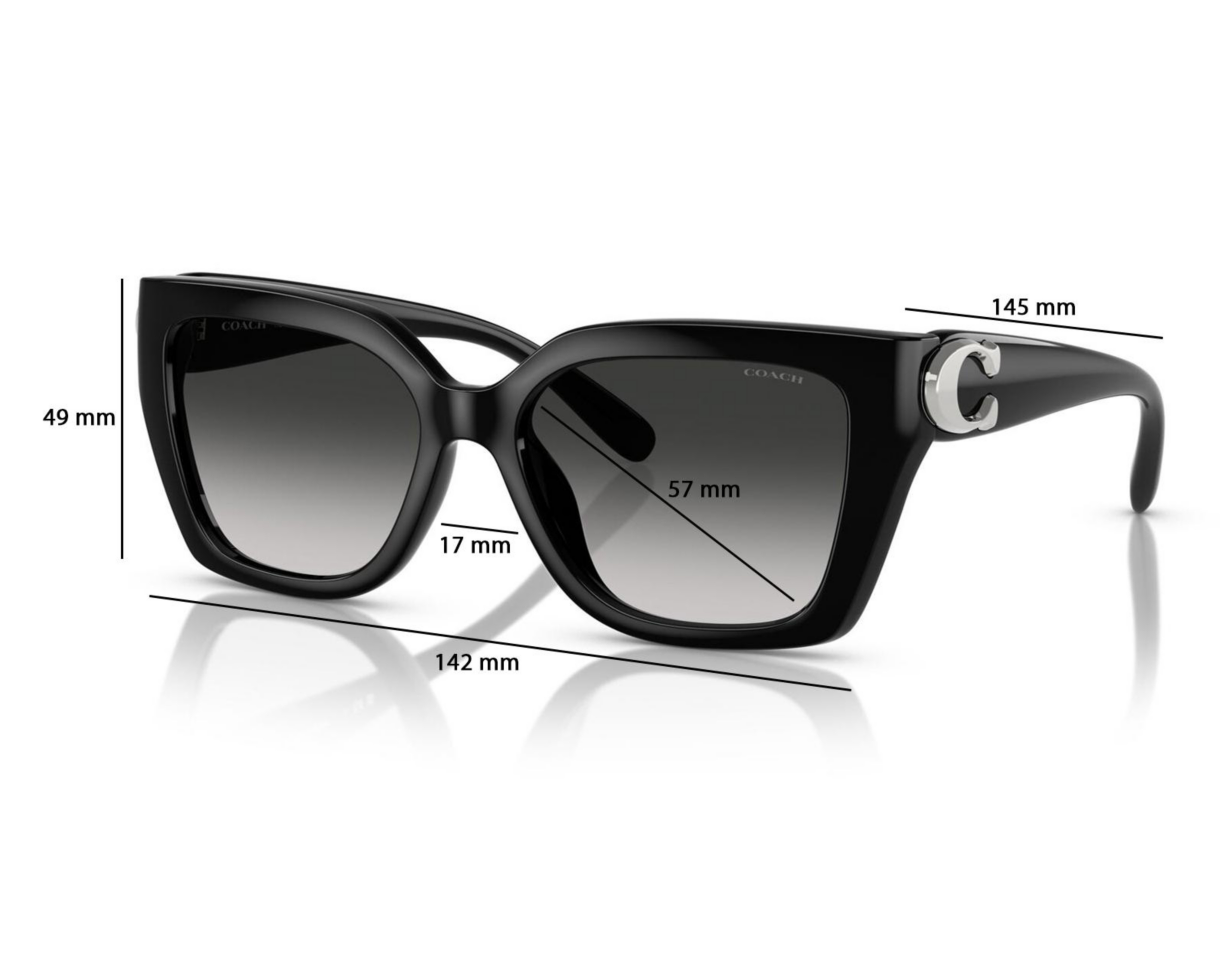 Foto 7 pulgar | Lentes de Sol para Mujer Coach Rectangulares Negros