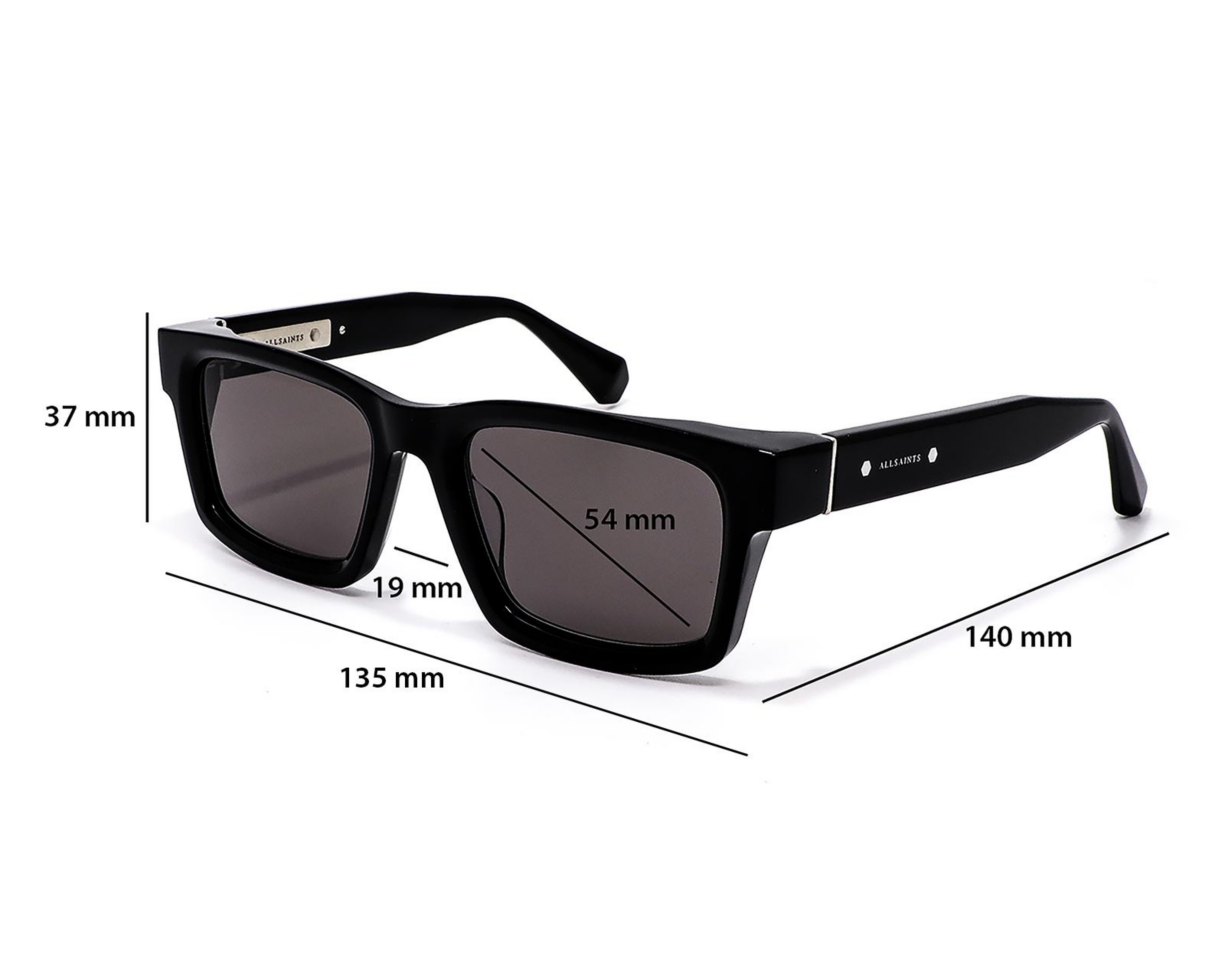 Foto 7 pulgar | Lentes de Sol Unisex All Saints Cuadrados 05015 Negros