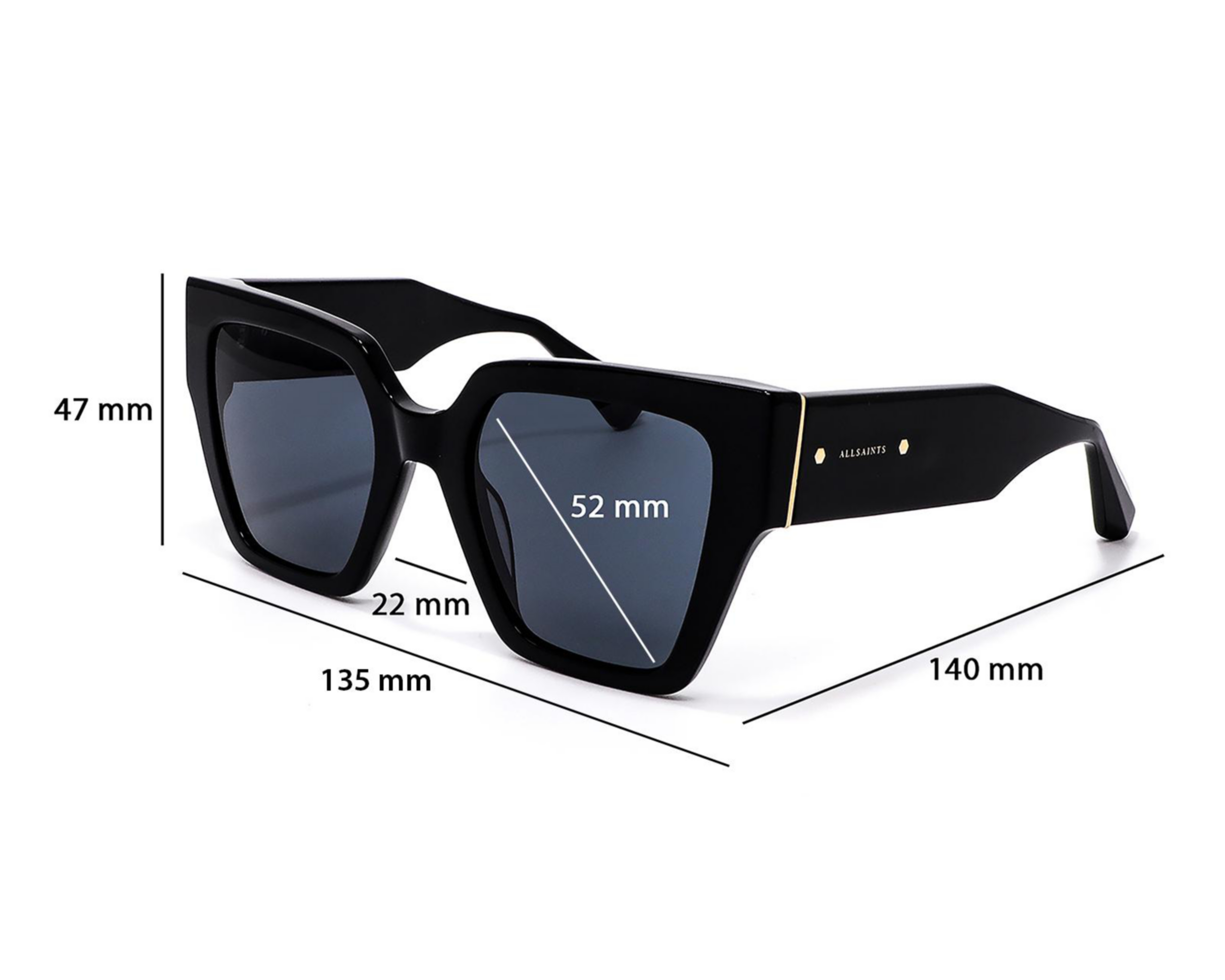 Foto 7 pulgar | Lentes de Sol Unisex All Saints Cuadrados Negros