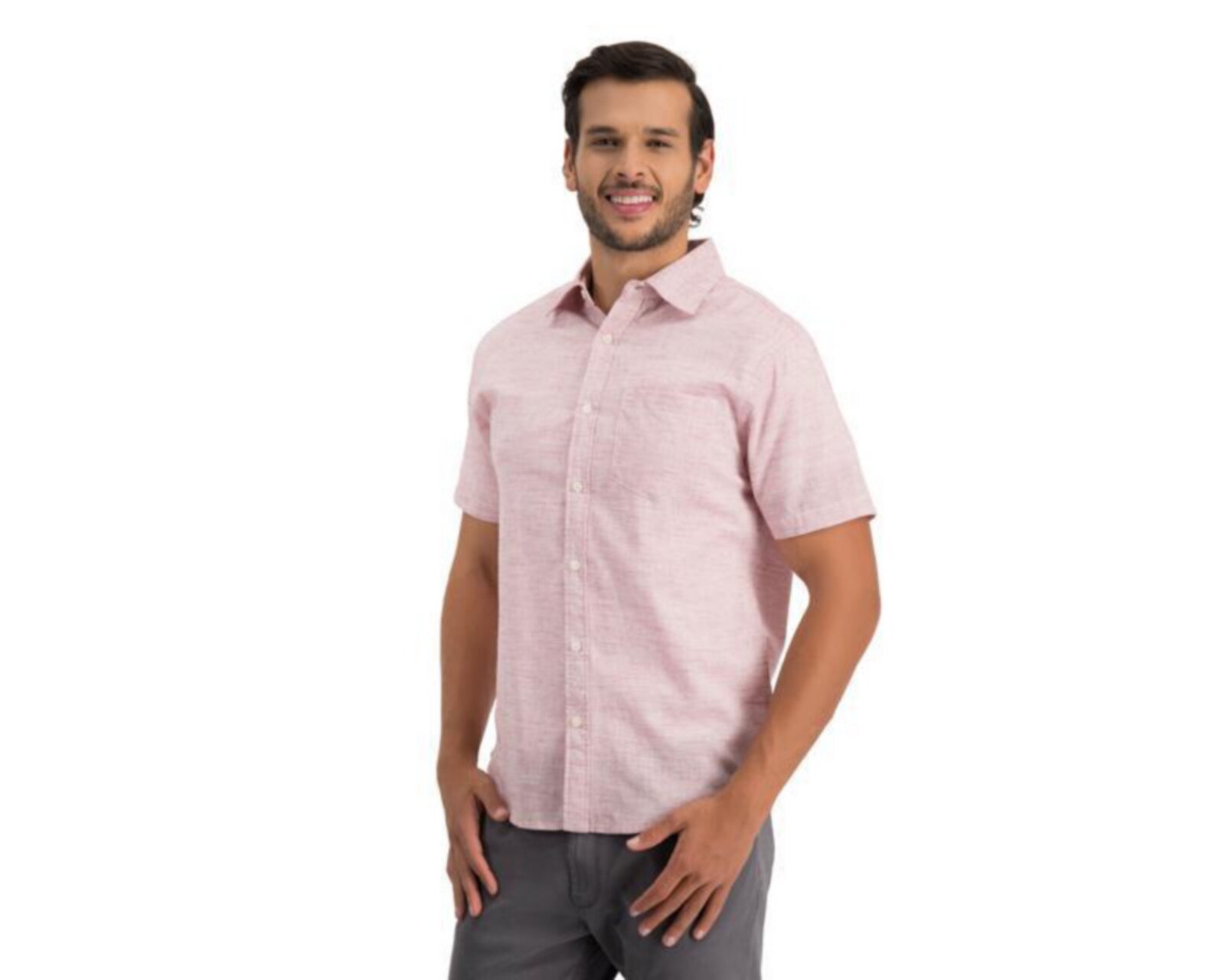 camisa manga corta rosa hombre