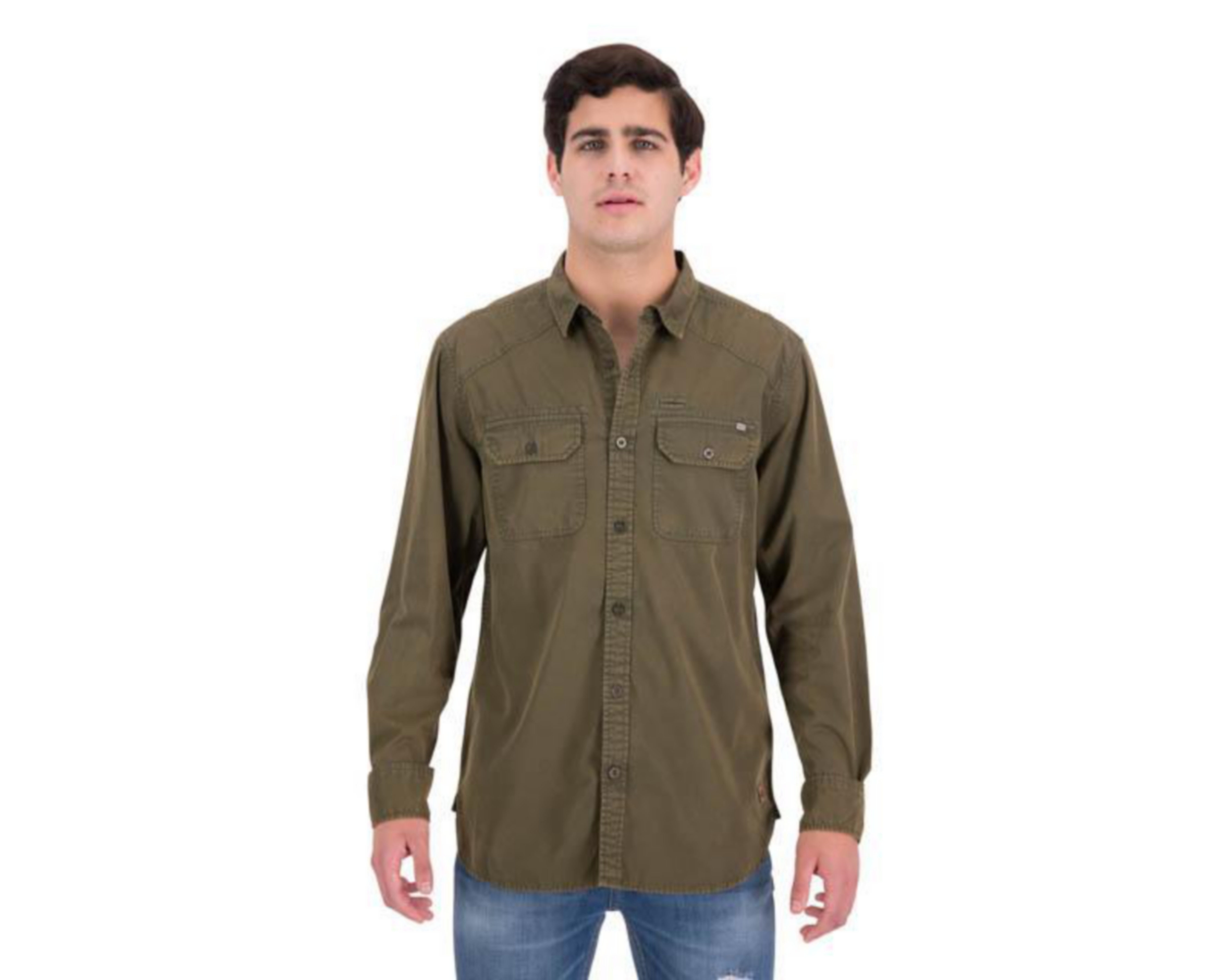 camisa verde caqui hombre