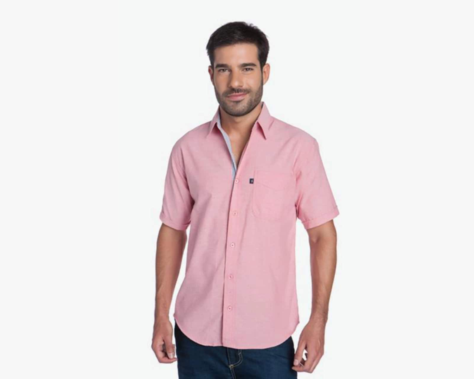 camisa manga corta rosa hombre