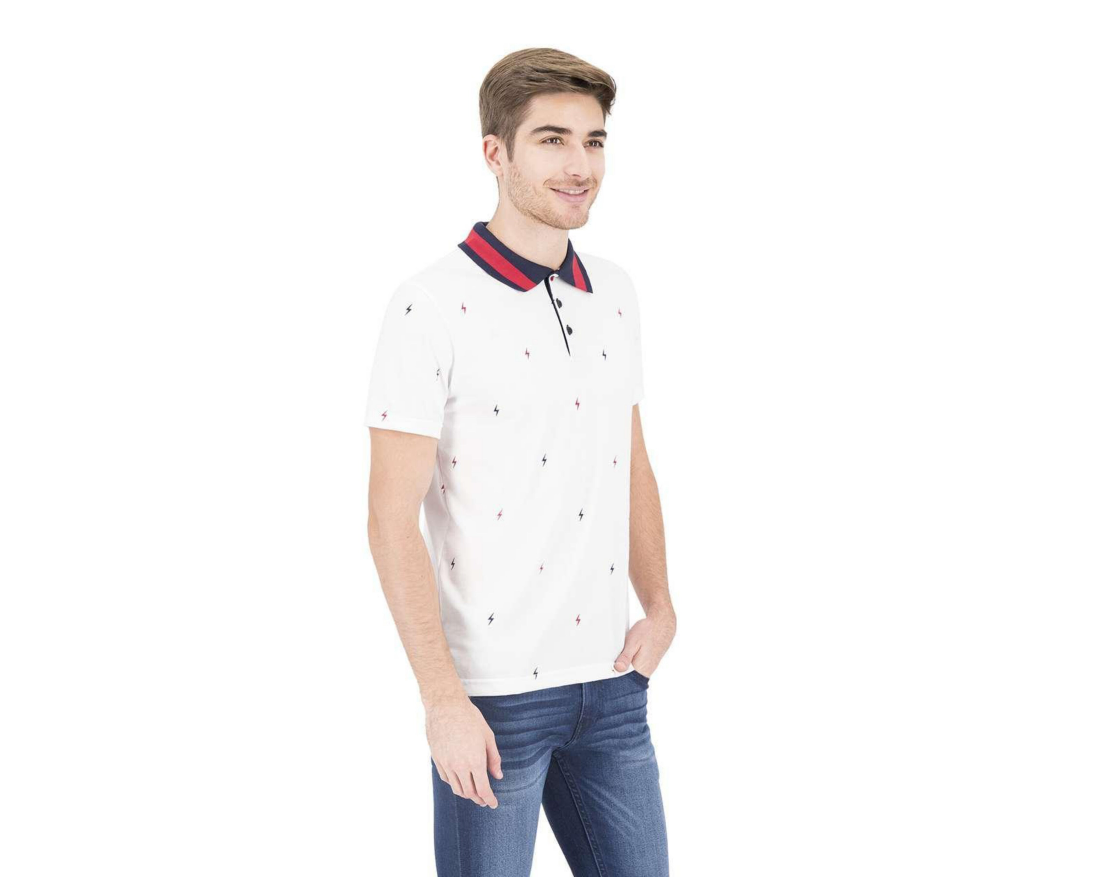 playera blanca tipo polo hombre