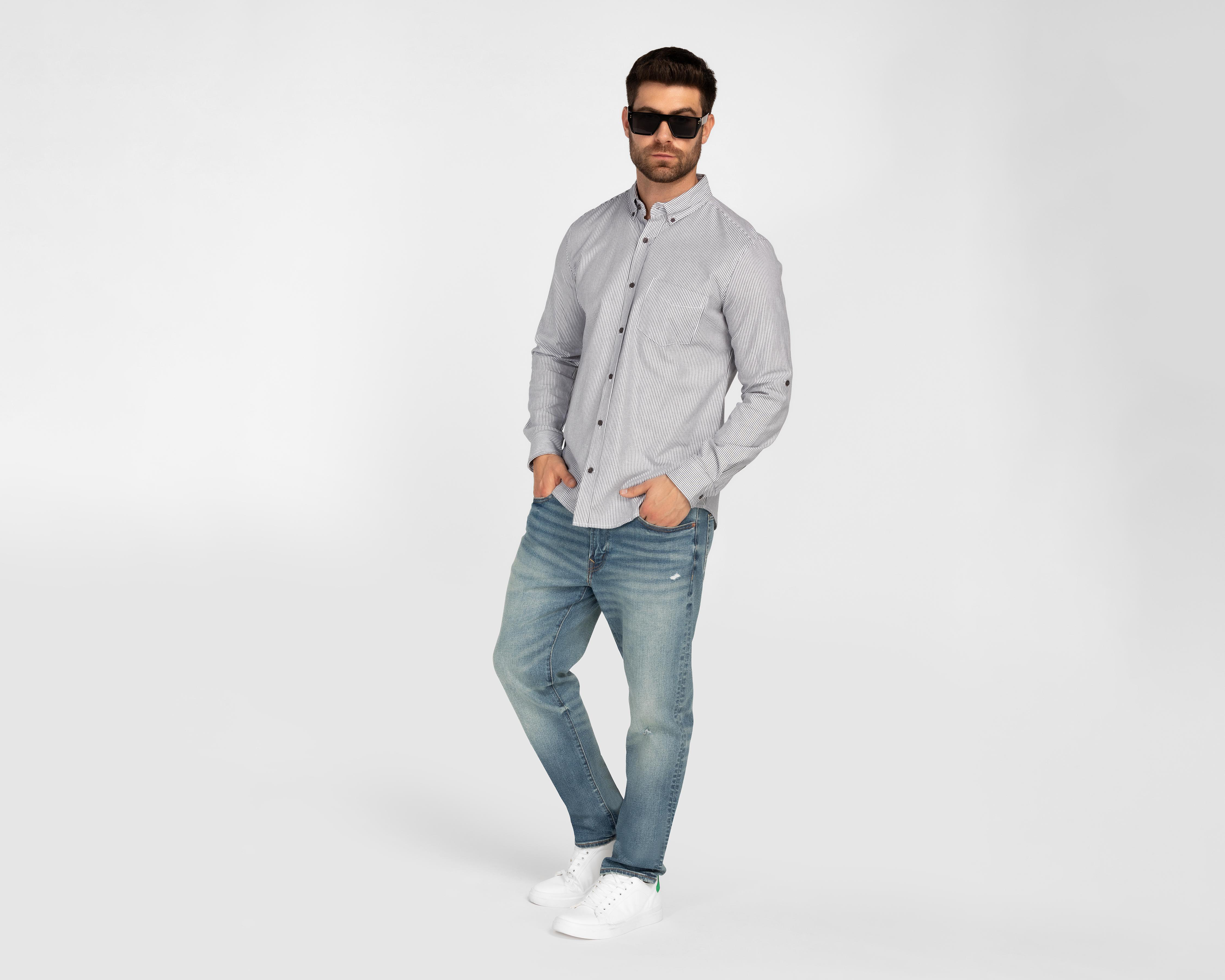 Foto 3 pulgar | Camisa de Vestir Refill Manga Larga Cuello Americano para Hombre
