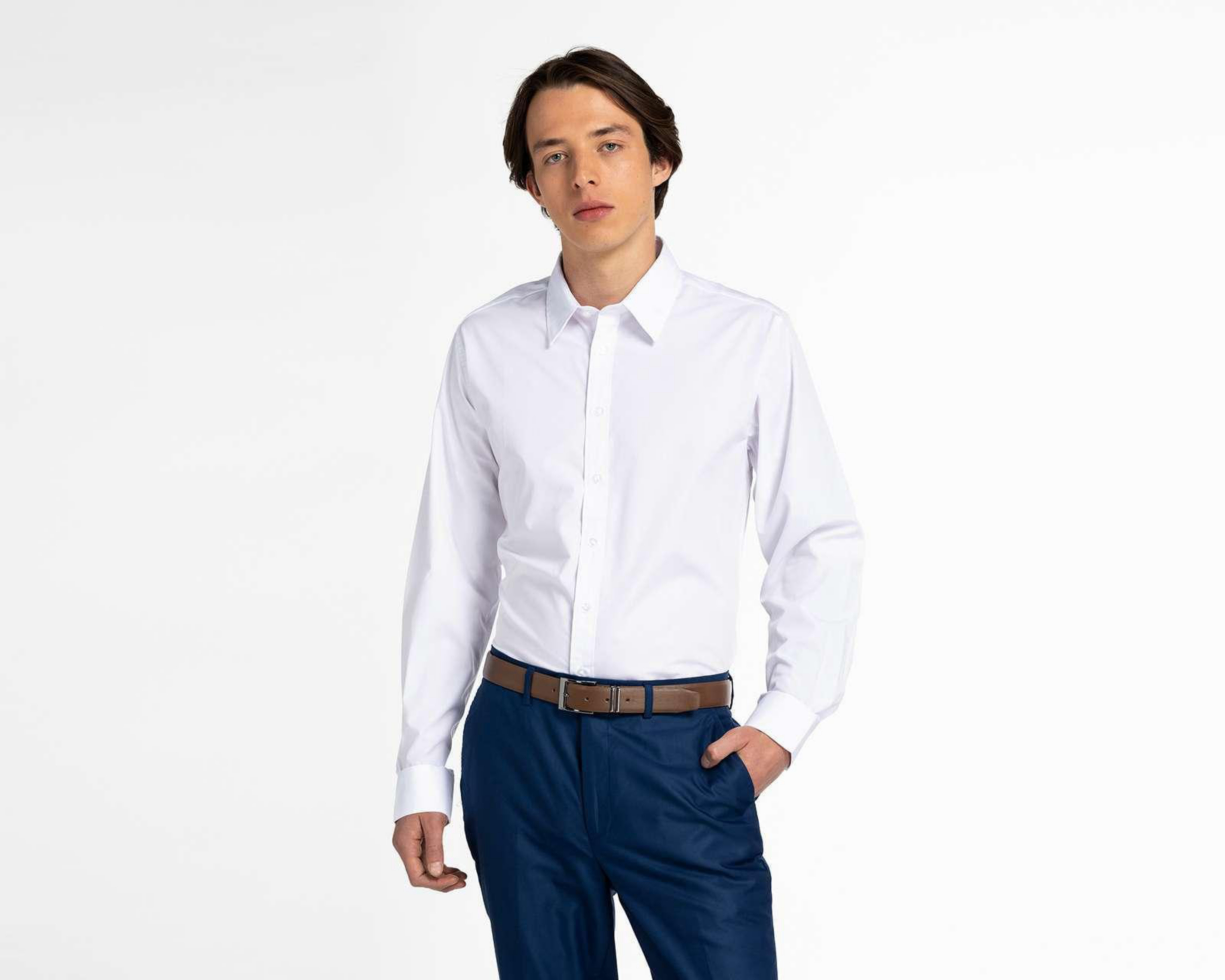 Camisa de Vestir Wall Street Manga Larga Cuello Americano