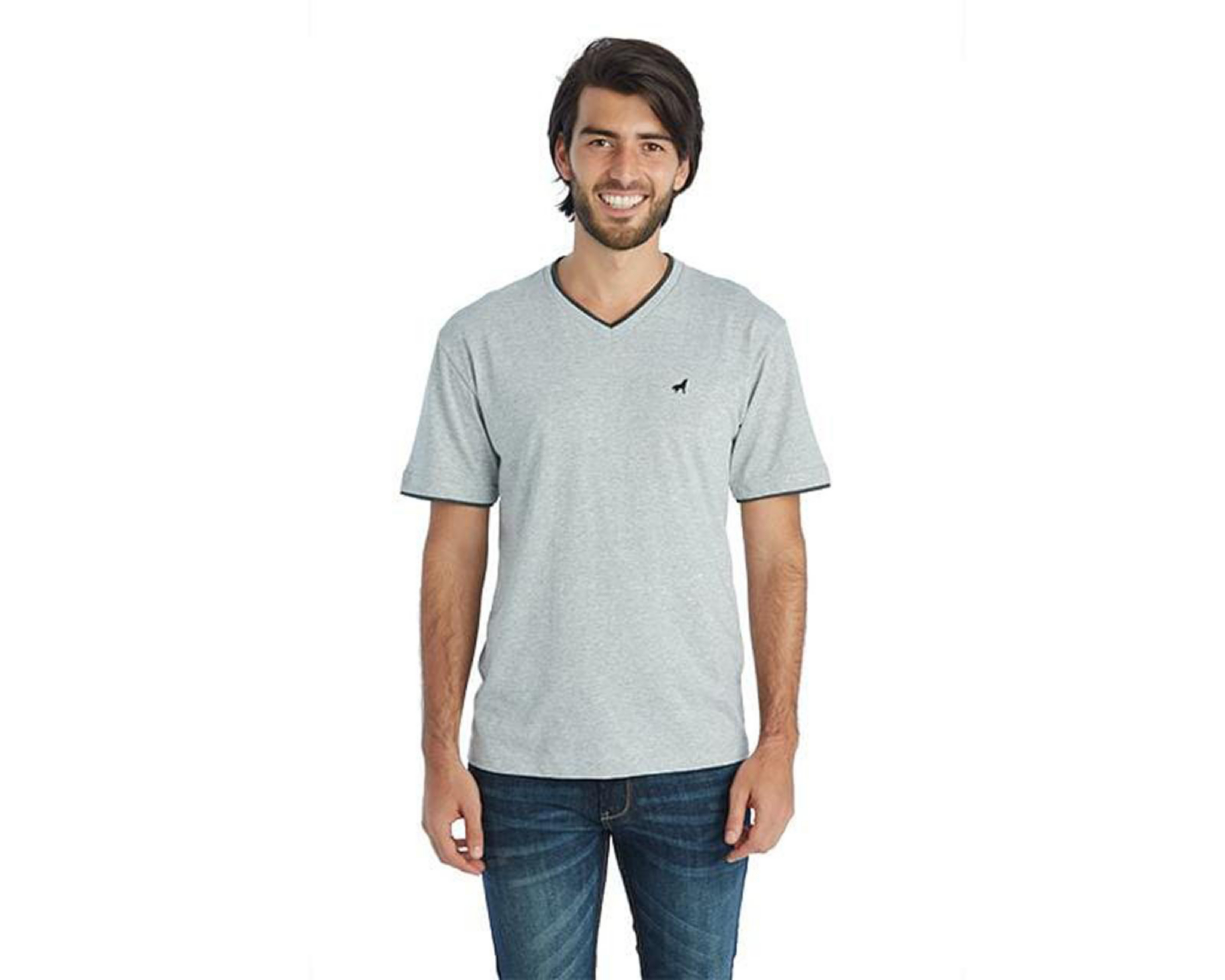 Foto 2 pulgar | Playera Cuello V Gris marca Refill para Hombre