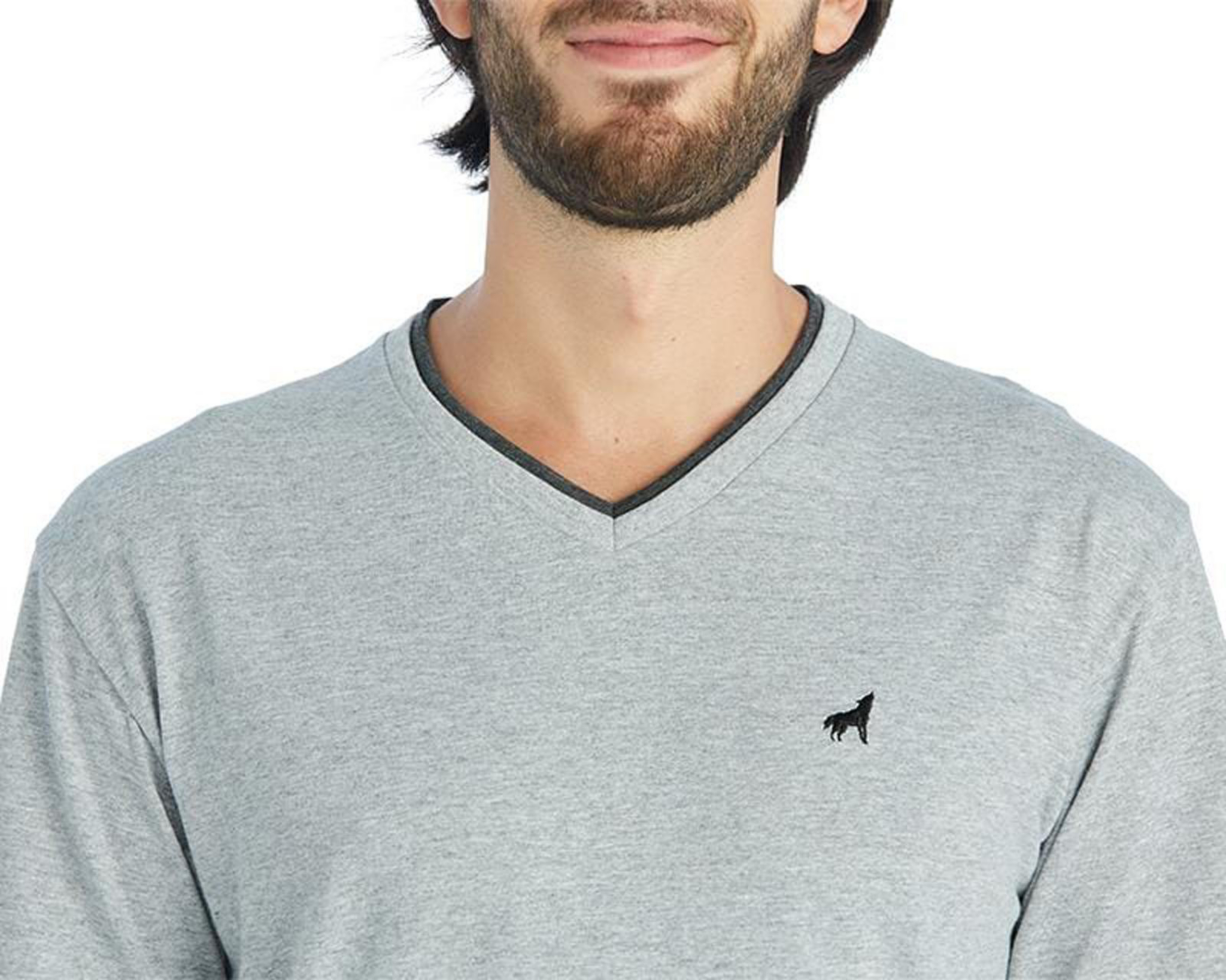 Foto 4 pulgar | Playera Cuello V Gris marca Refill para Hombre