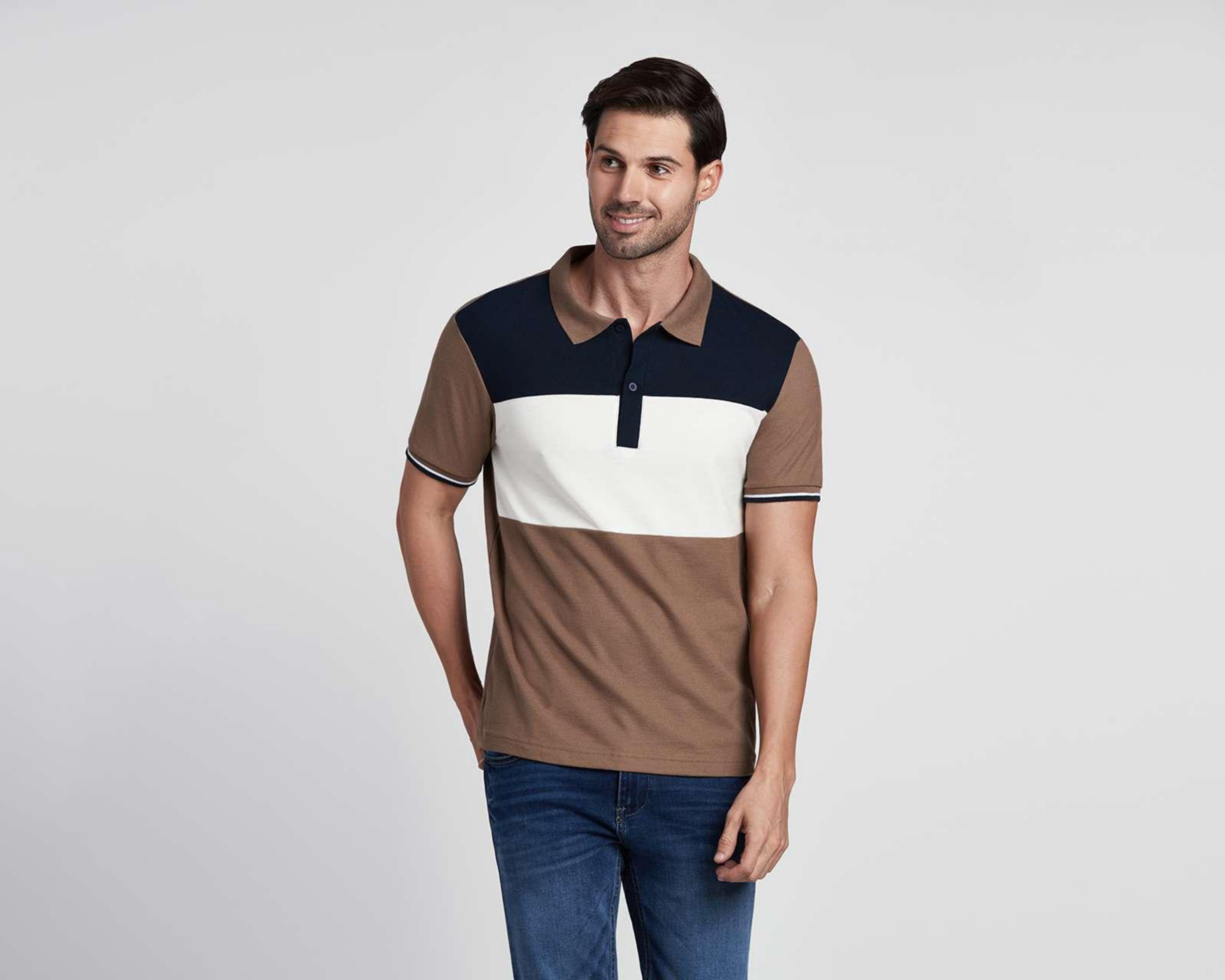 Foto 2 pulgar | Playera Polo Porto Sur Café con Bloques para Hombre
