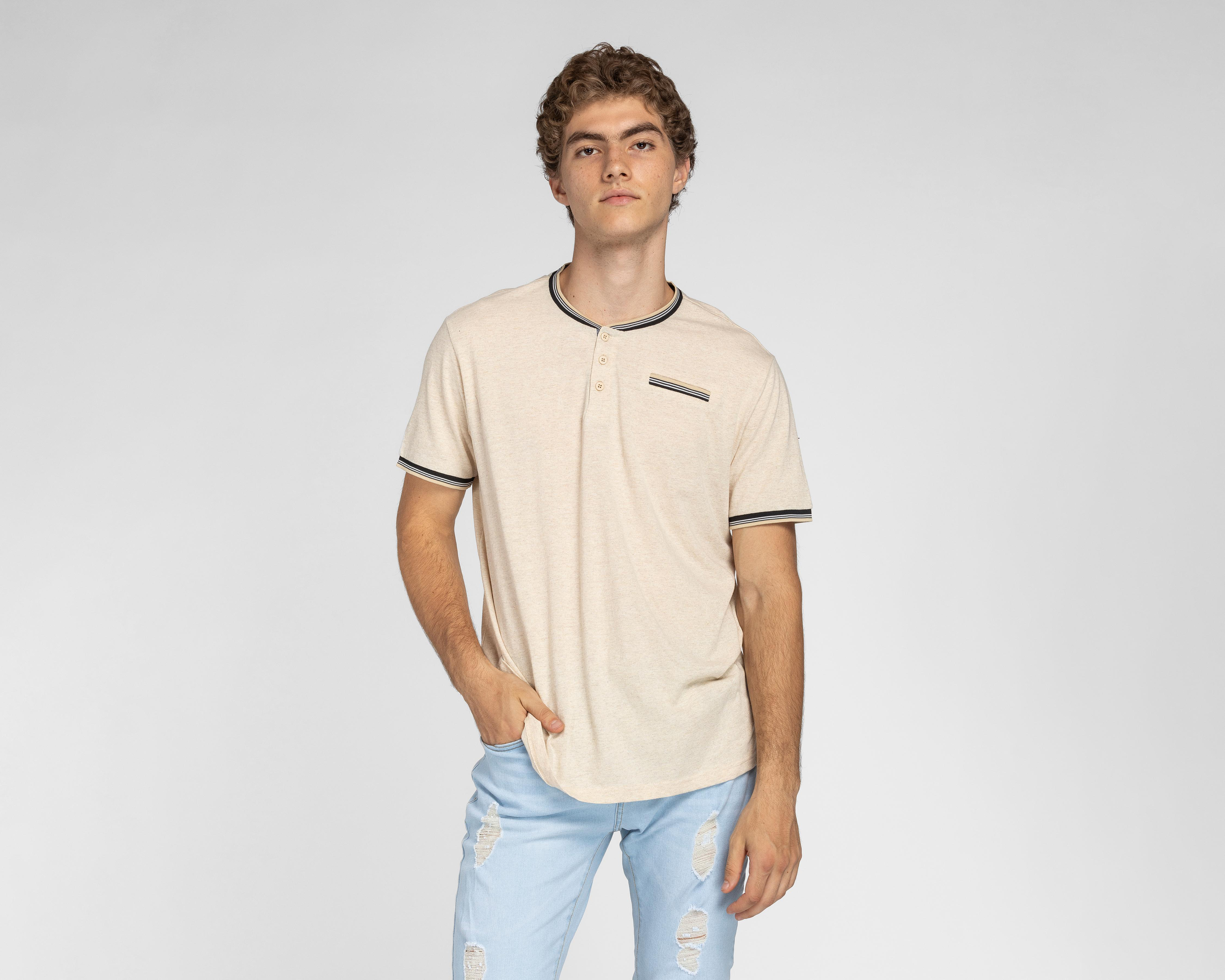Foto 2 pulgar | Playera Refill Cuello Mao Beige para Hombre