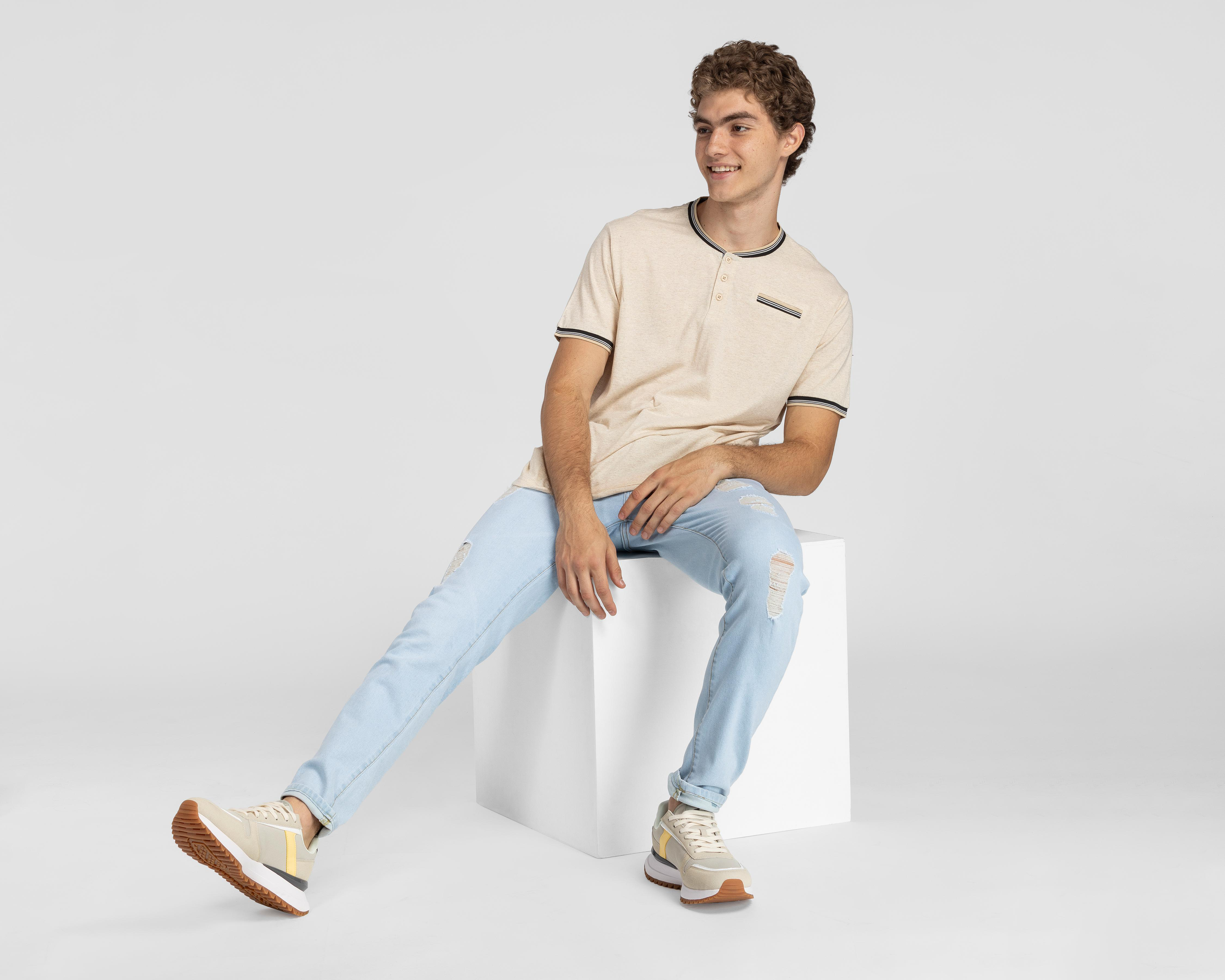 Foto 3 pulgar | Playera Refill Cuello Mao Beige para Hombre