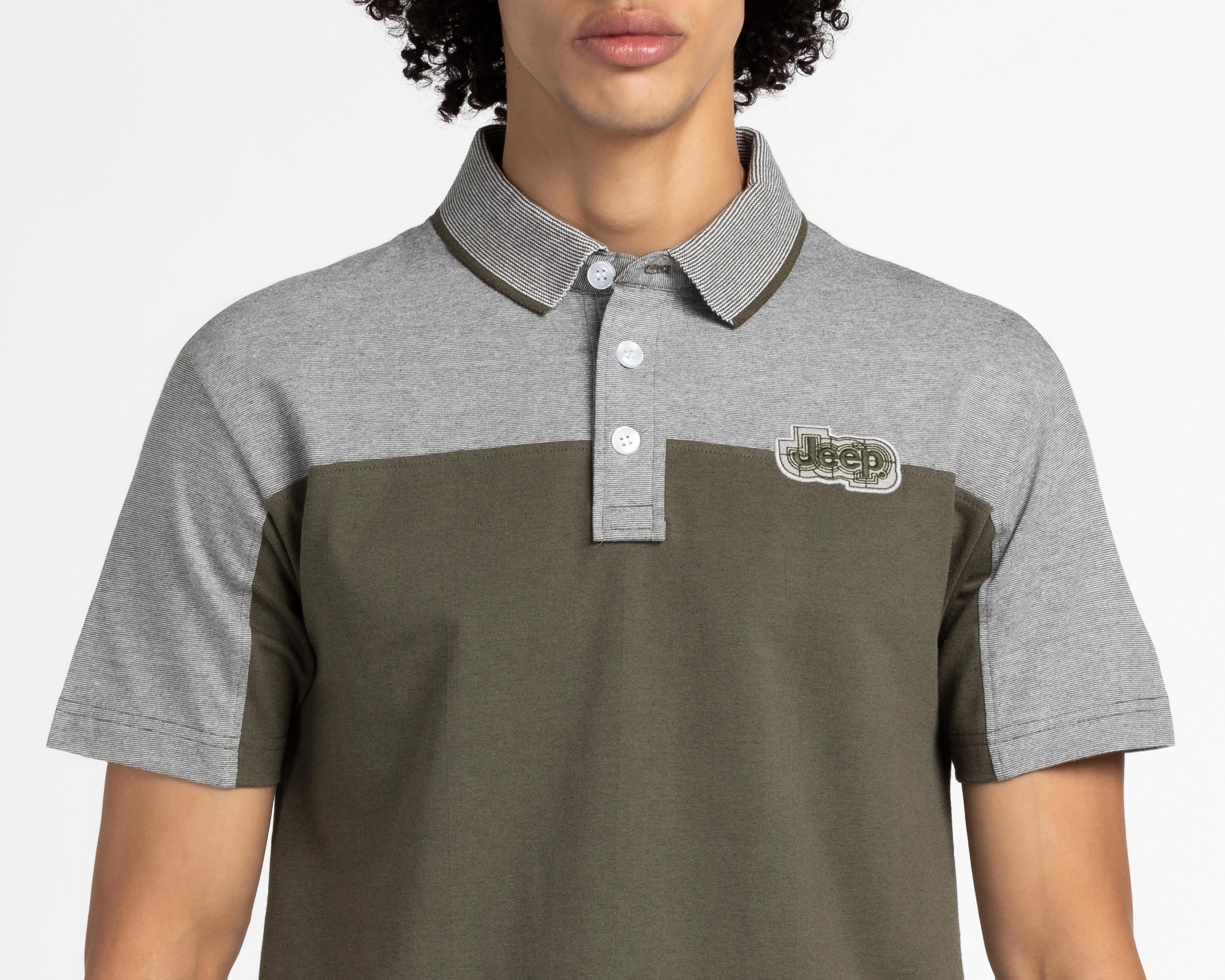 Foto 4 pulgar | Playera Polo Jeep Gris y Verde para Hombre