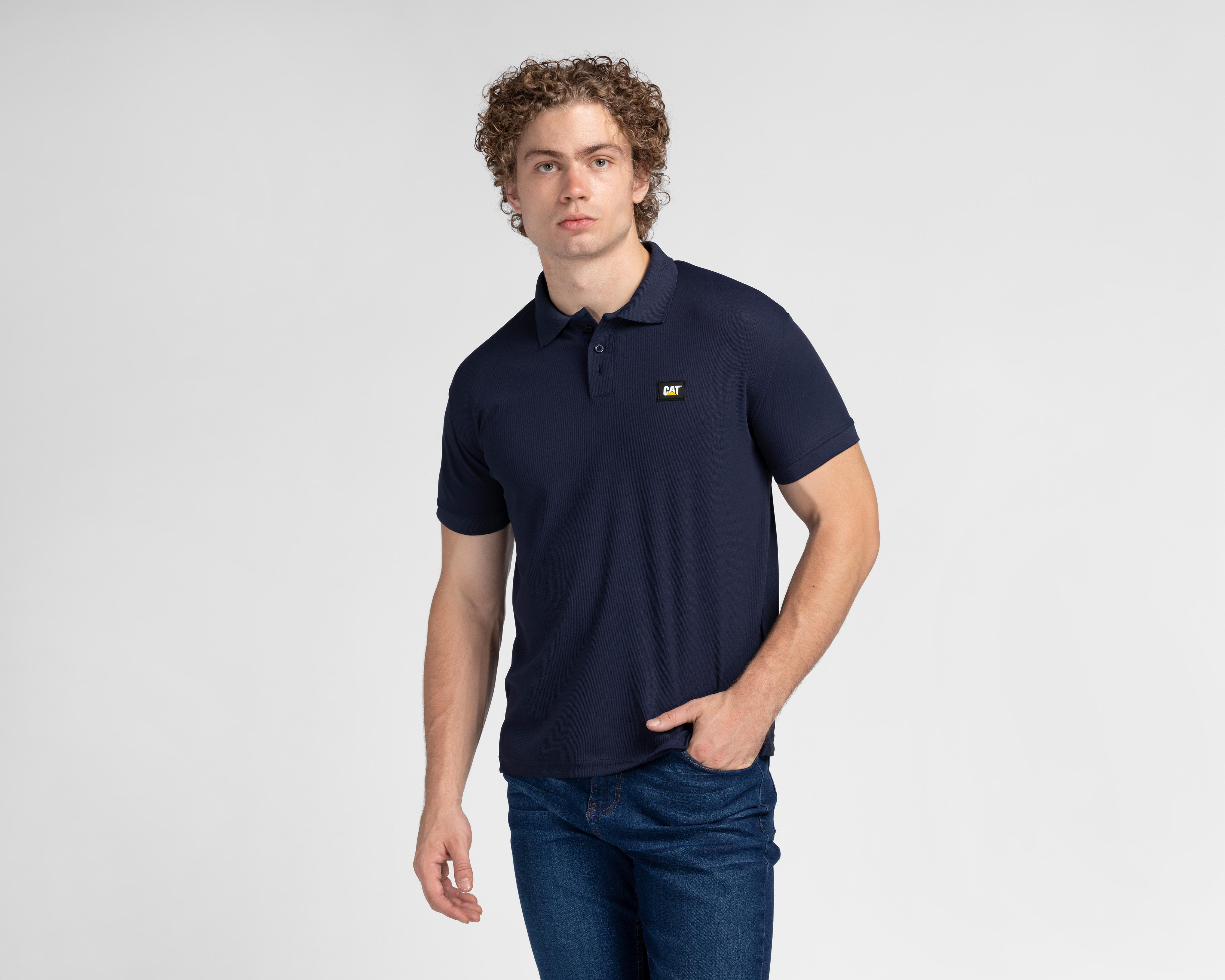 Foto 2 pulgar | Playera Polo CAT Azul Marino para Hombre