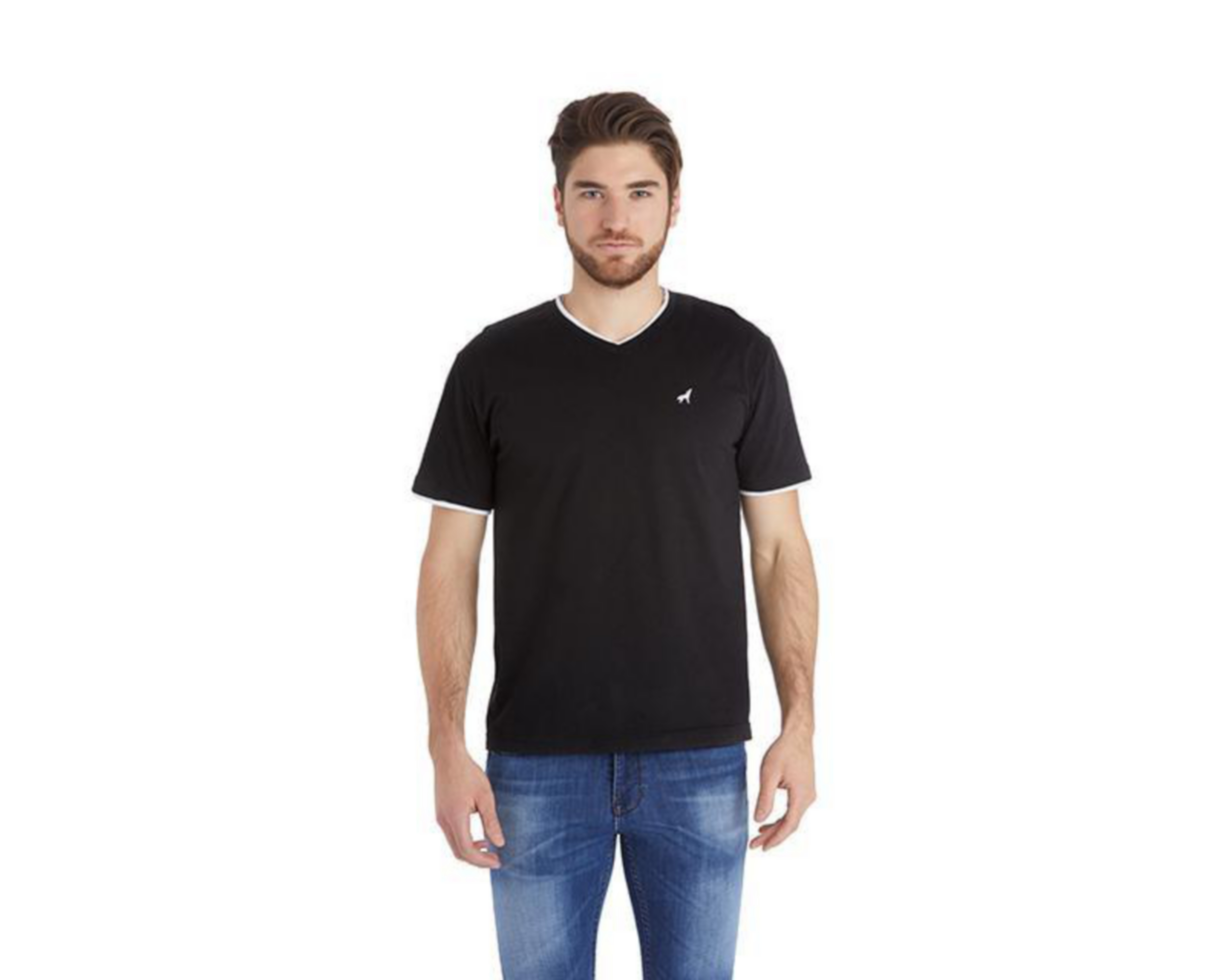 Playera Cuello V Negra marca Refill para Hombre