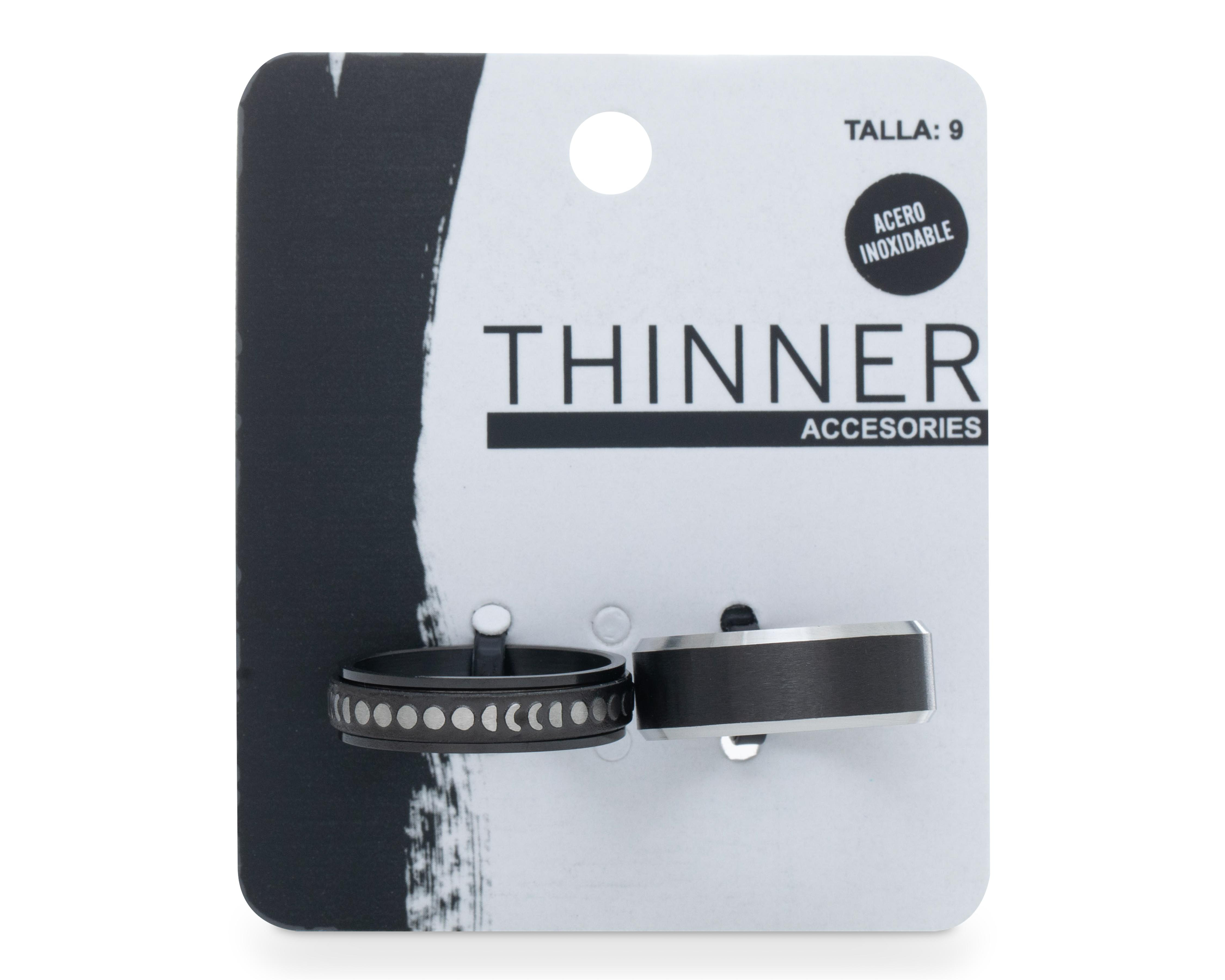 Foto 2 pulgar | Anillos Thinner Negros 2 Piezas