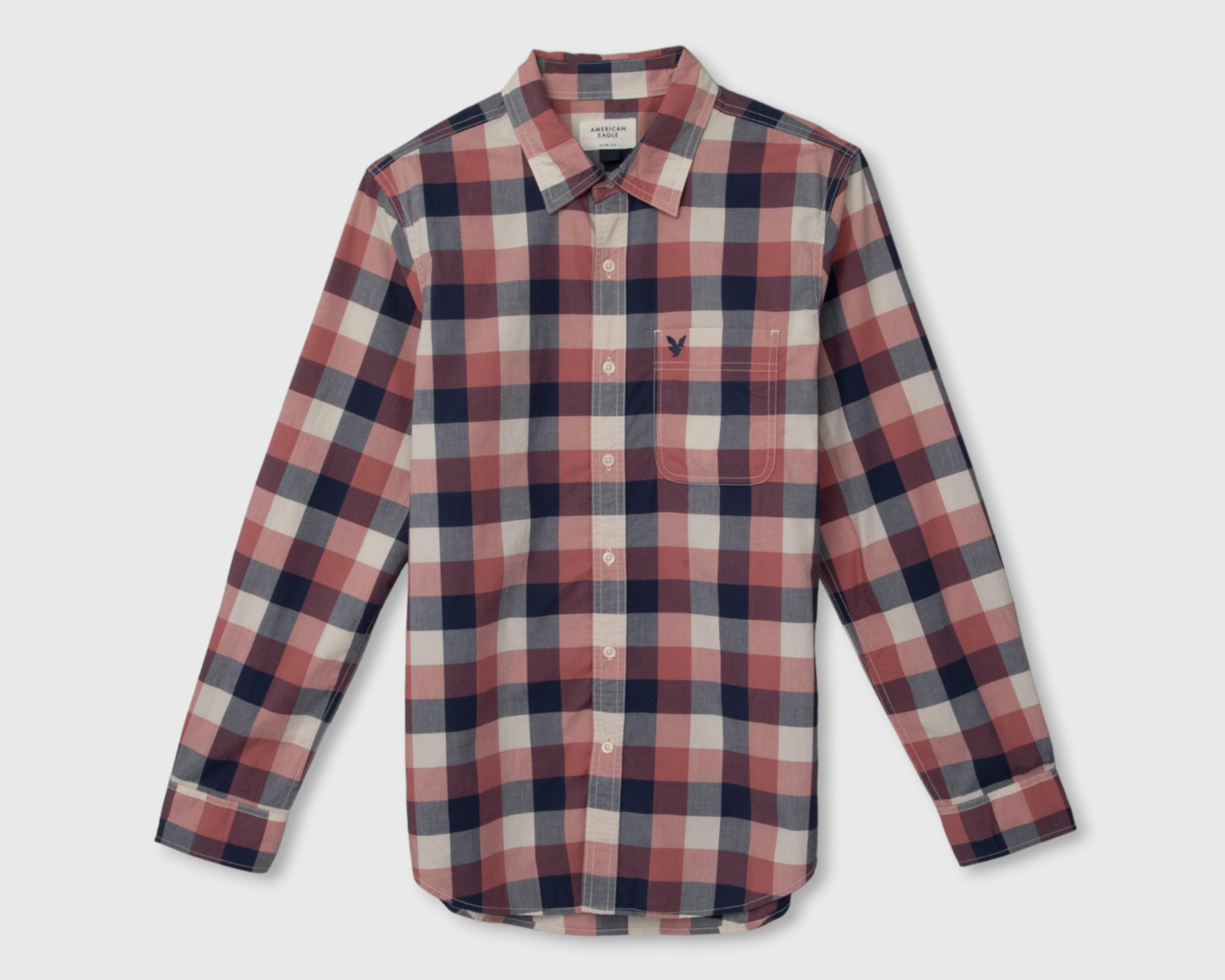 Camisa Casual de Algodón American Eagle Slim Fit a Cuadros