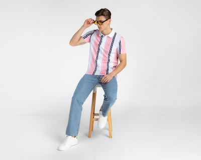 Foto 2 | Playera Polo Refill Rosa y Blanco para Hombre