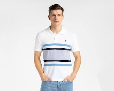 Foto 1 | Playera Polo York Team Polo Club Blanca con Franjas Azules para Hombre