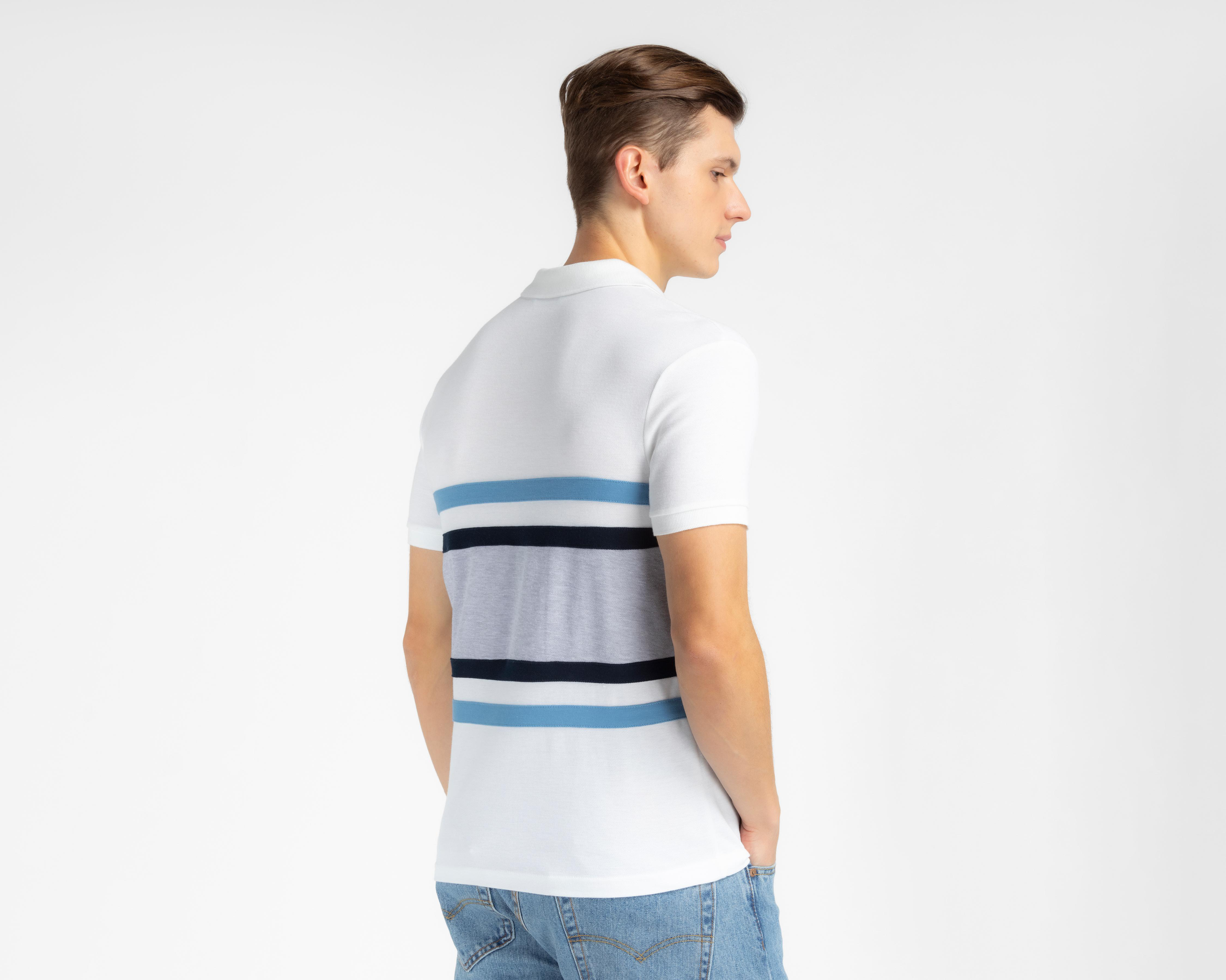 Foto 3 pulgar | Playera Polo York Team Polo Club Blanca con Franjas Azules para Hombre