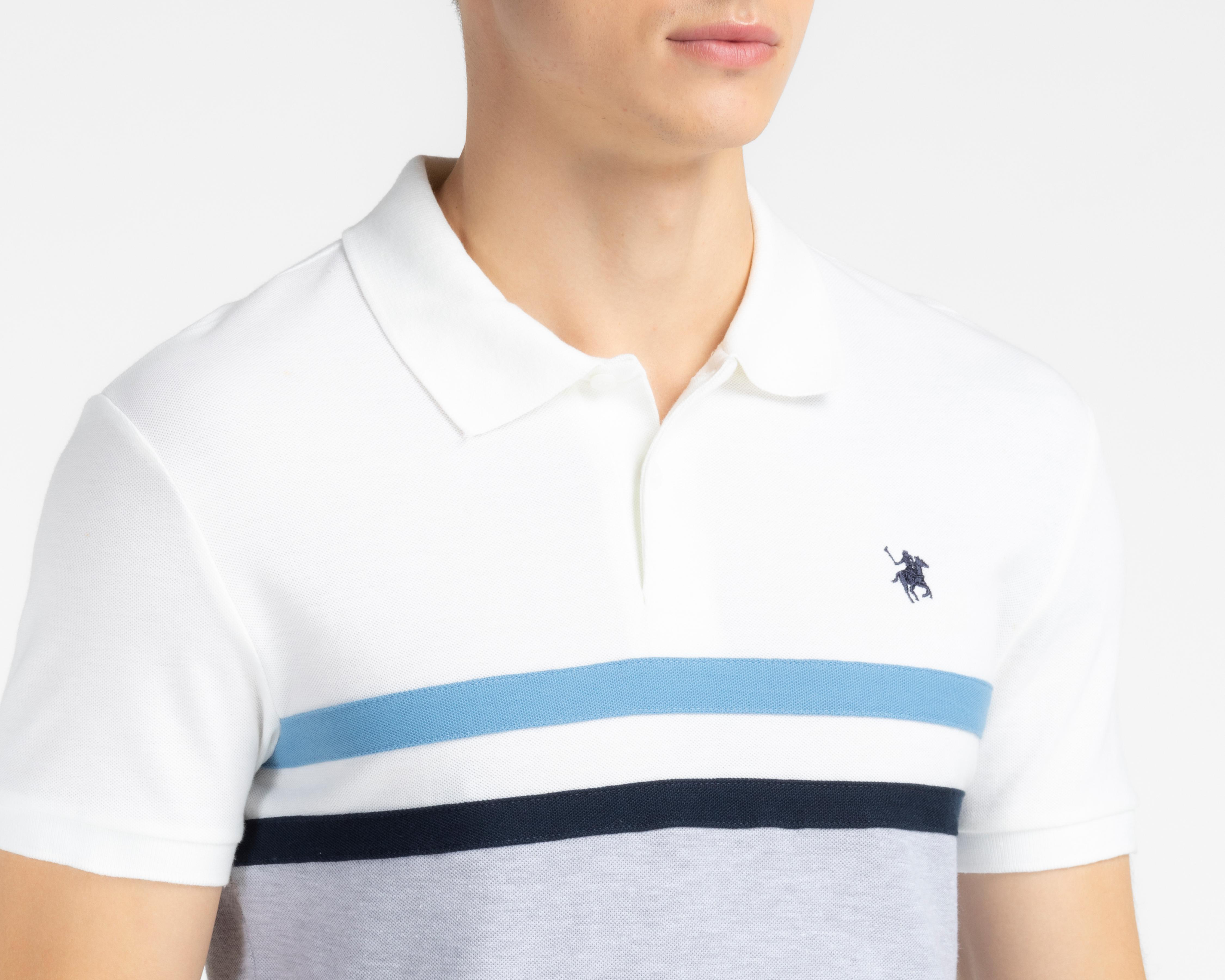 Foto 3 | Playera Polo York Team Polo Club Blanca con Franjas Azules para Hombre