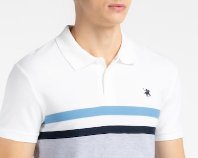Foto 3 | Playera Polo York Team Polo Club Blanca con Franjas Azules para Hombre