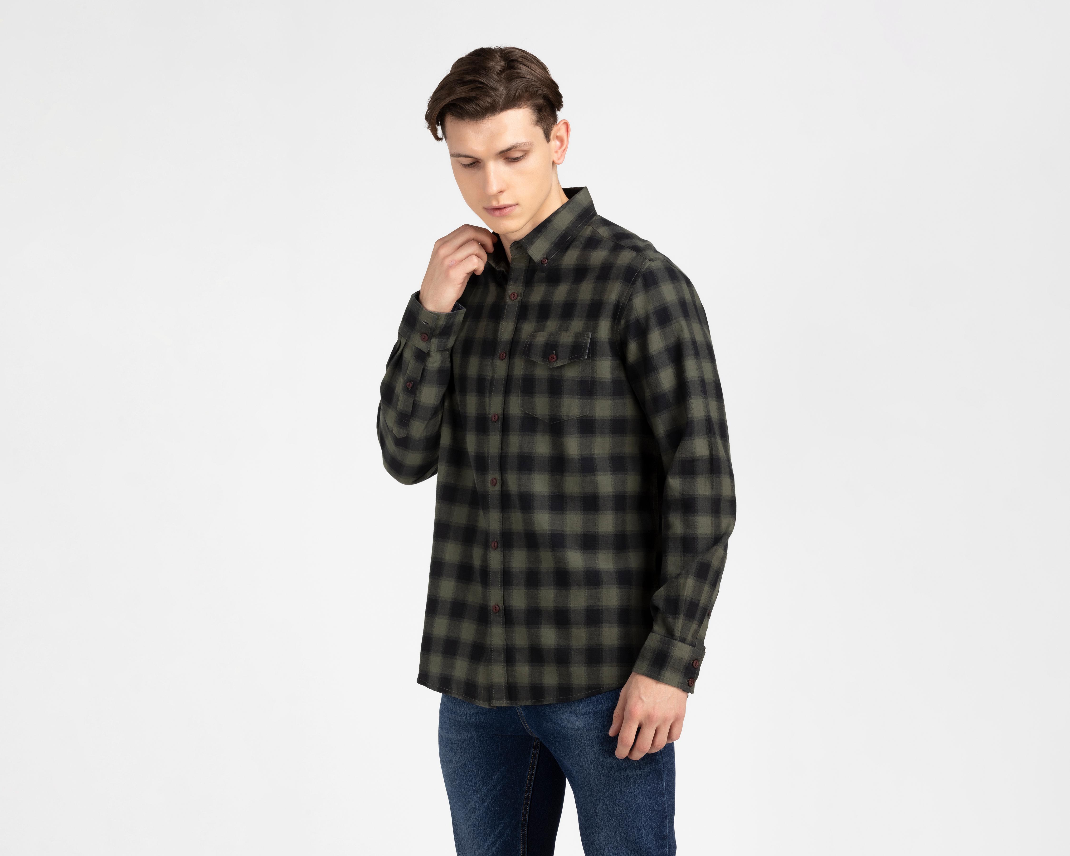 Camisa de Moda de Algodón Refill Regular a Cuadros