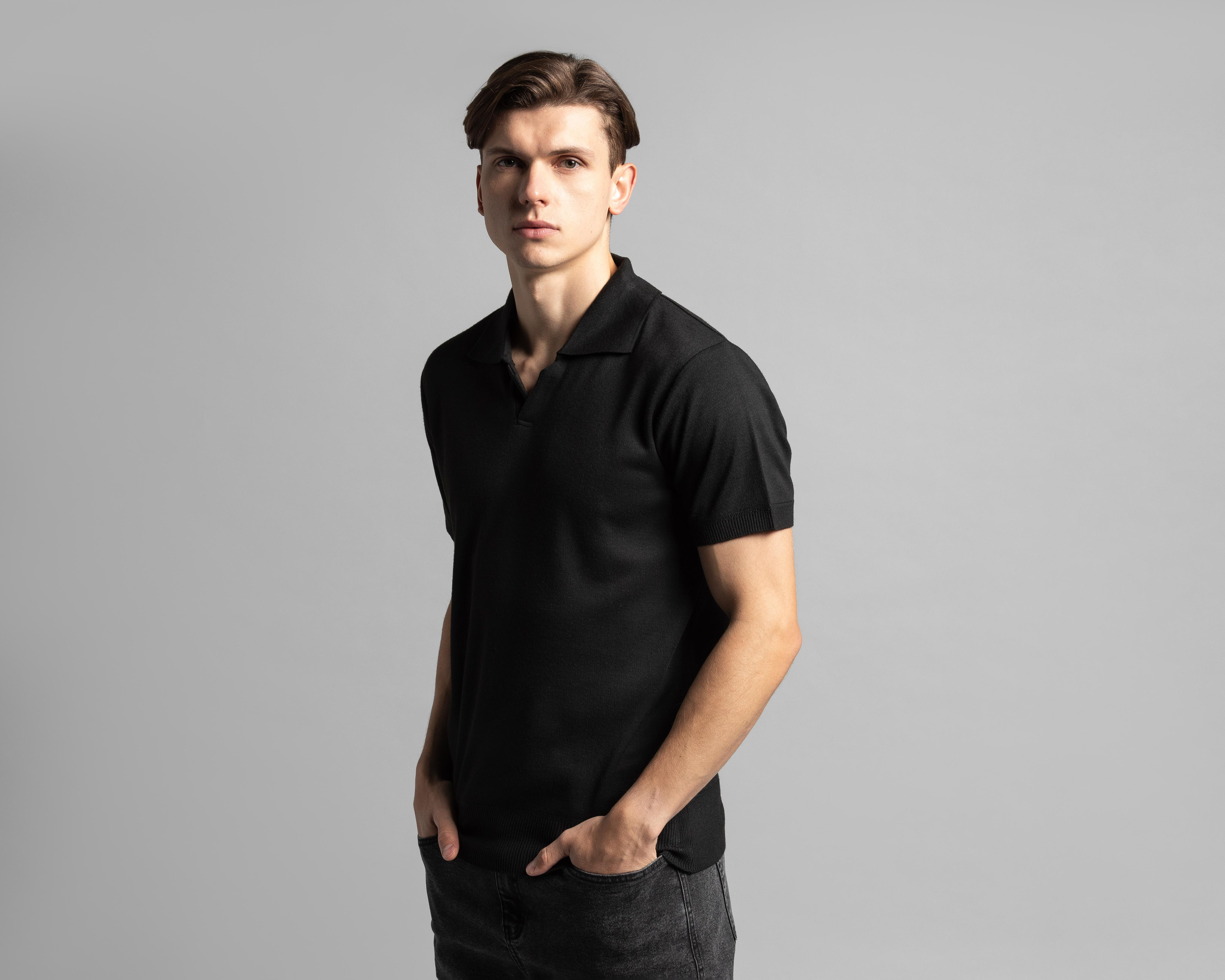 Foto 2 pulgar | Playera Polo Thinner Negra para Hombre