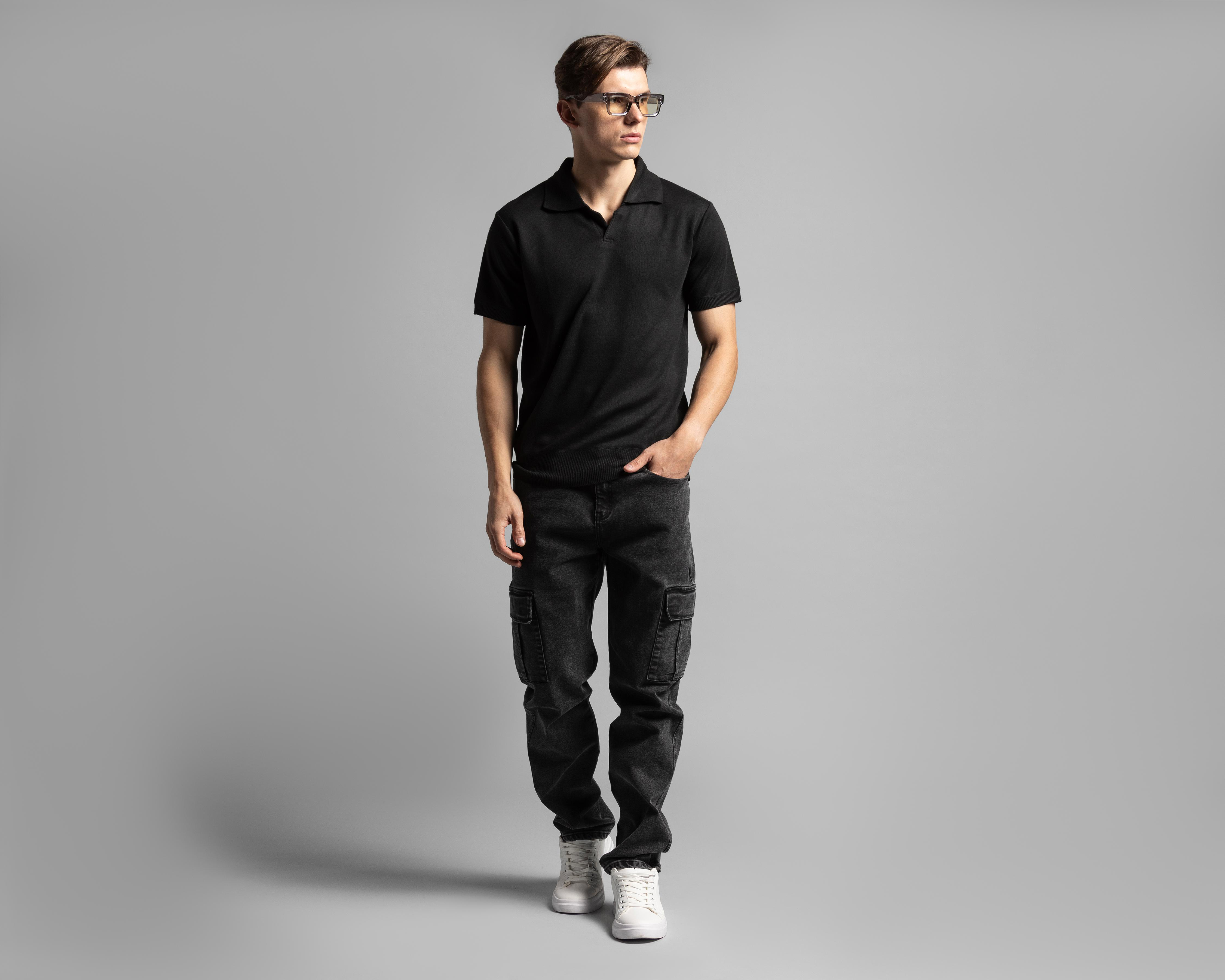 Foto 3 pulgar | Playera Polo Thinner Negra para Hombre