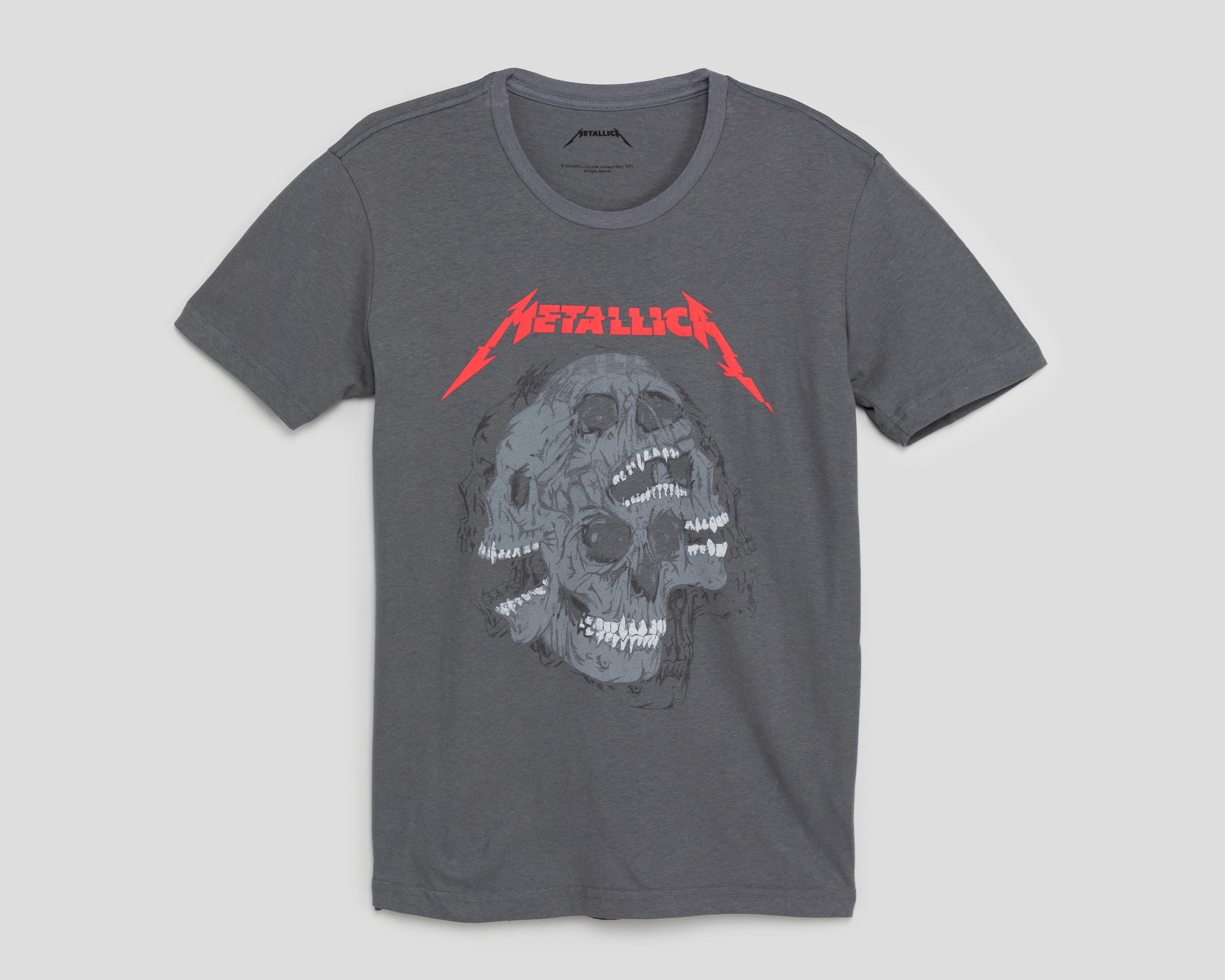 Playera Metallica Gris Cuello Redondo para Hombre