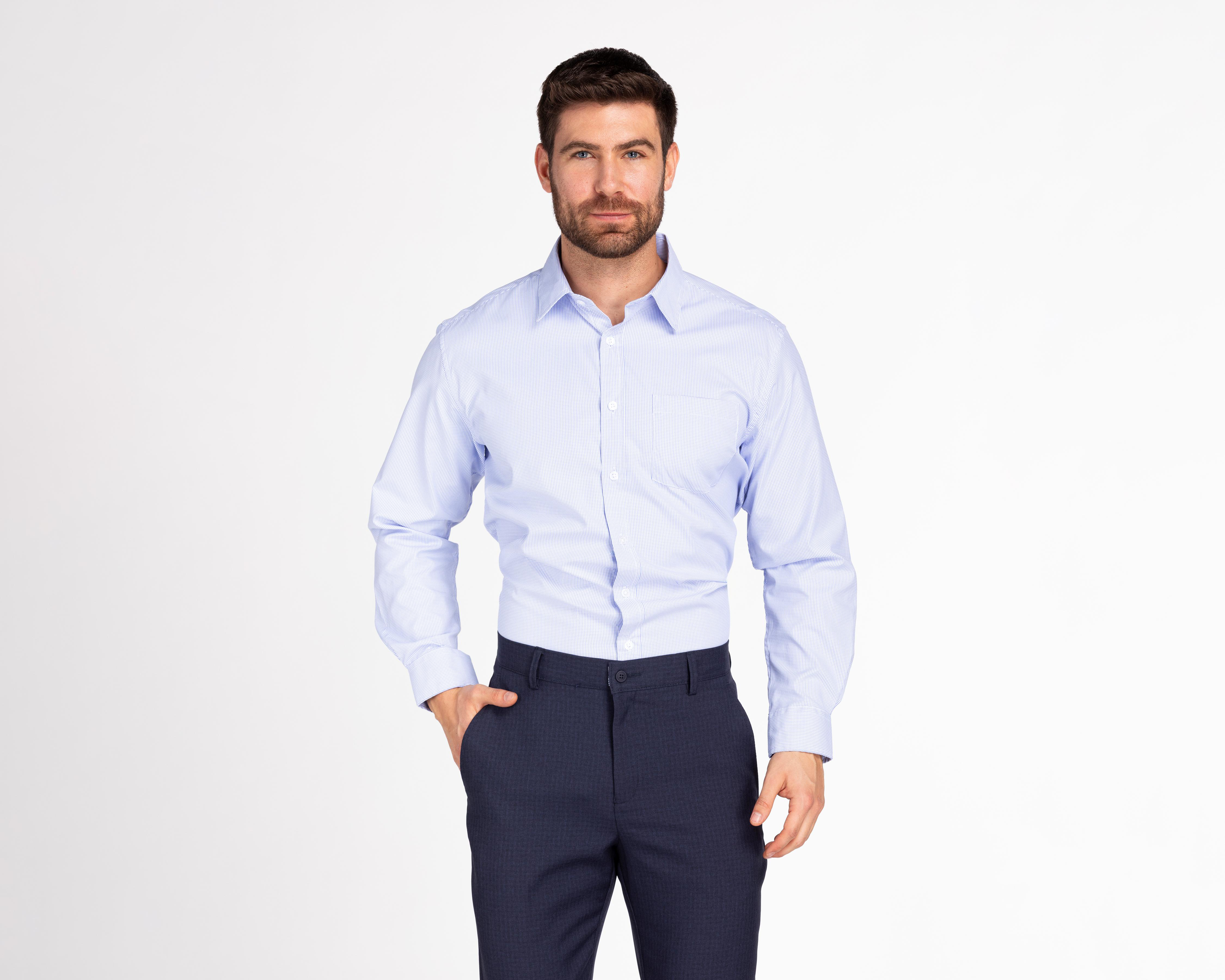 Foto 2 pulgar | Camisa de Vestir Wall Street Manga Larga Cuello Americano para Hombre
