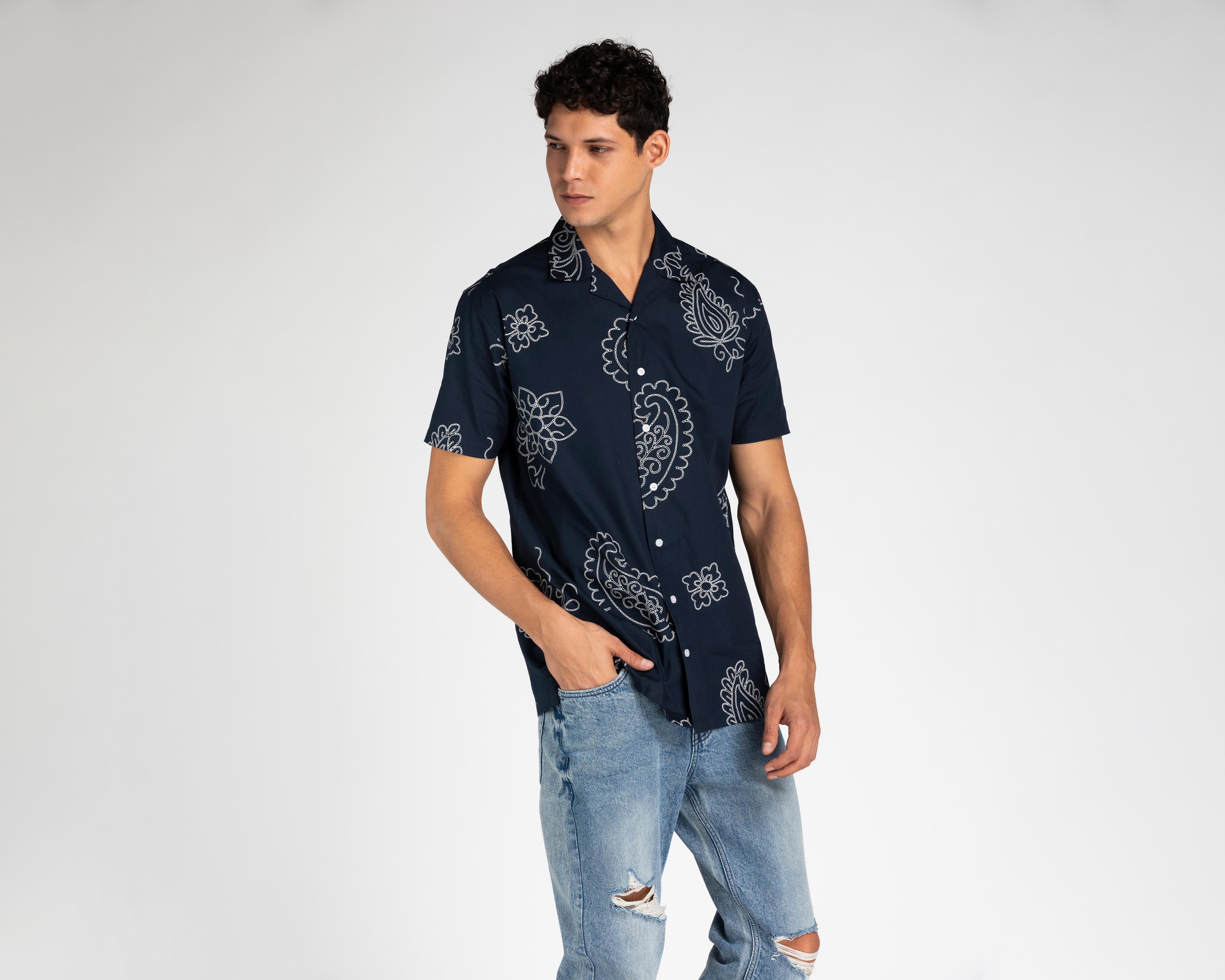 Foto 2 pulgar | Camisa de Moda de Algodón Porto Sur Regular Fit Estampada para Hombre