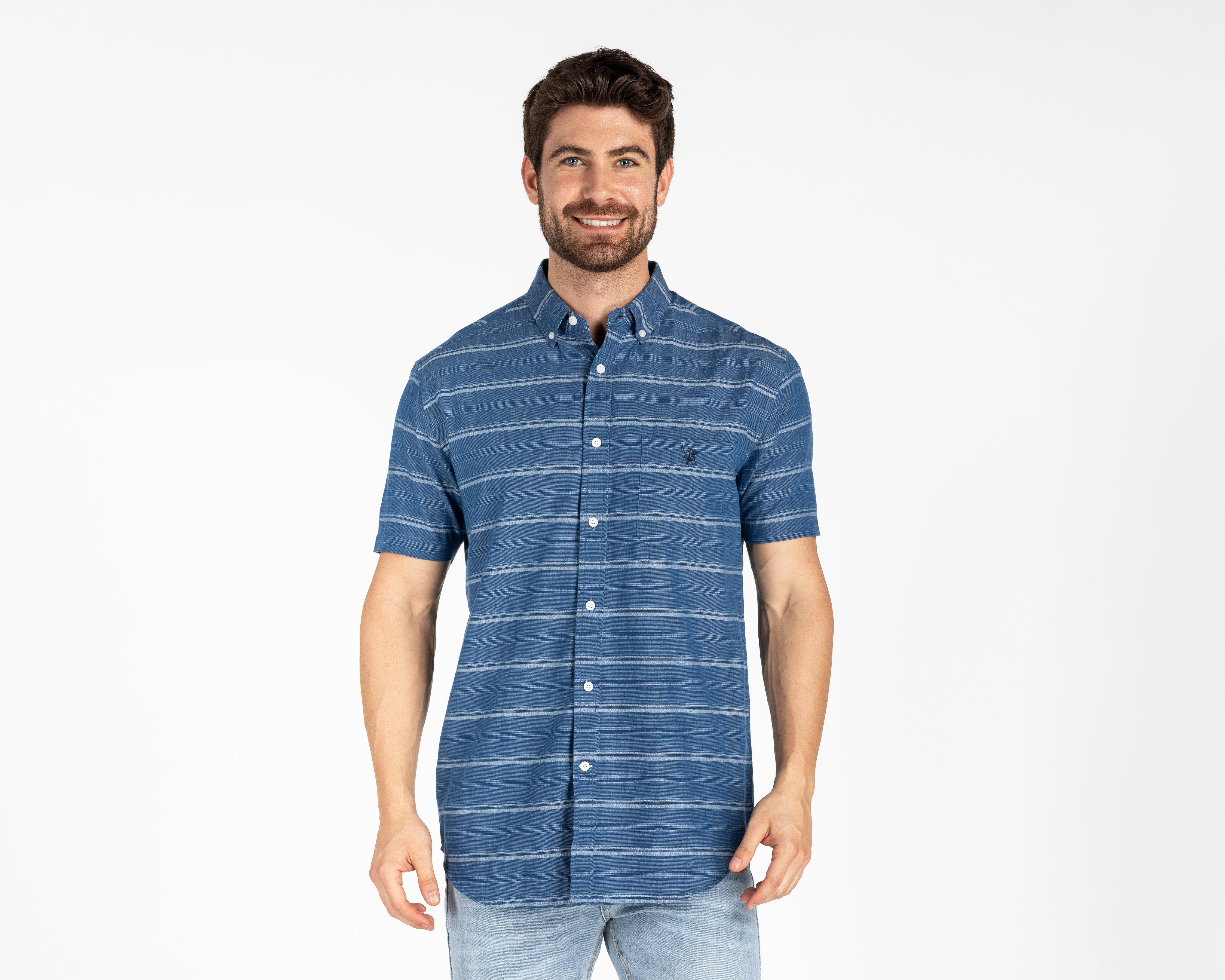 Camisa Casual de Algodón York Team Polo Club Regular a Rayas para Hombre $400