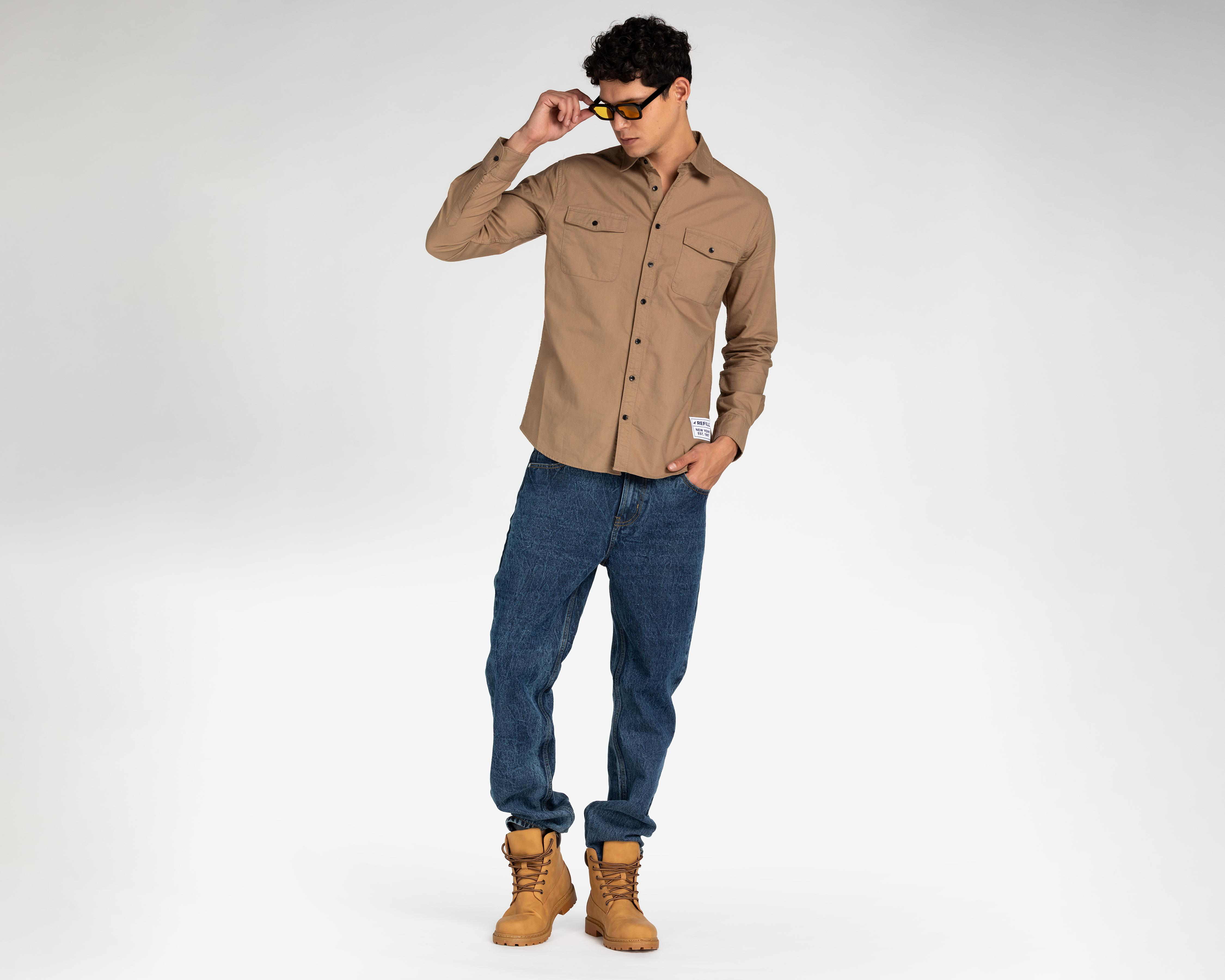 Foto 2 | Camisa de Moda de Algodón Refill Regular Fit Lisa para Hombre