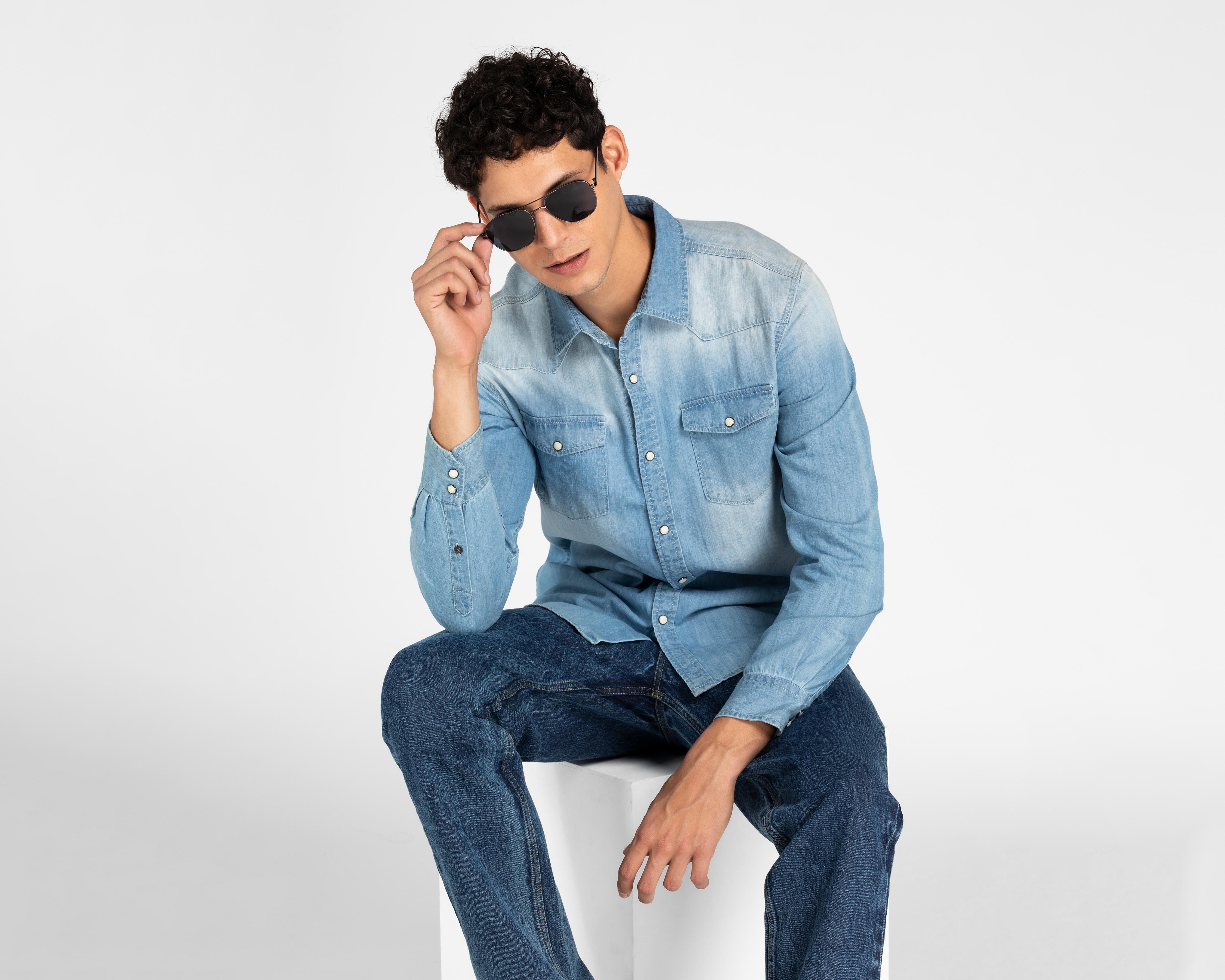 Foto 2 | Camisa Casual de Algodón Refill Azul para Hombre