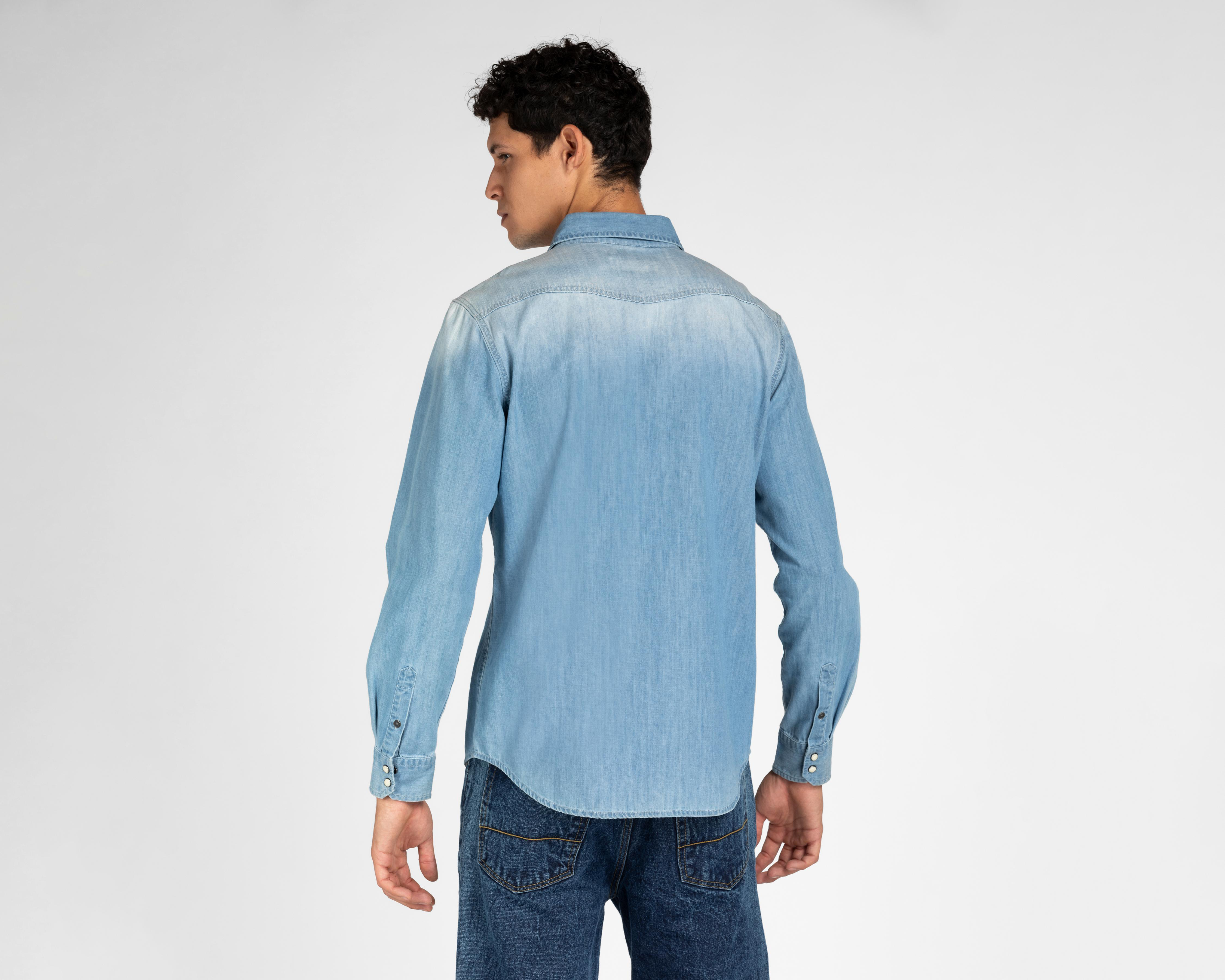 Foto 3 | Camisa Casual de Algodón Refill Azul para Hombre