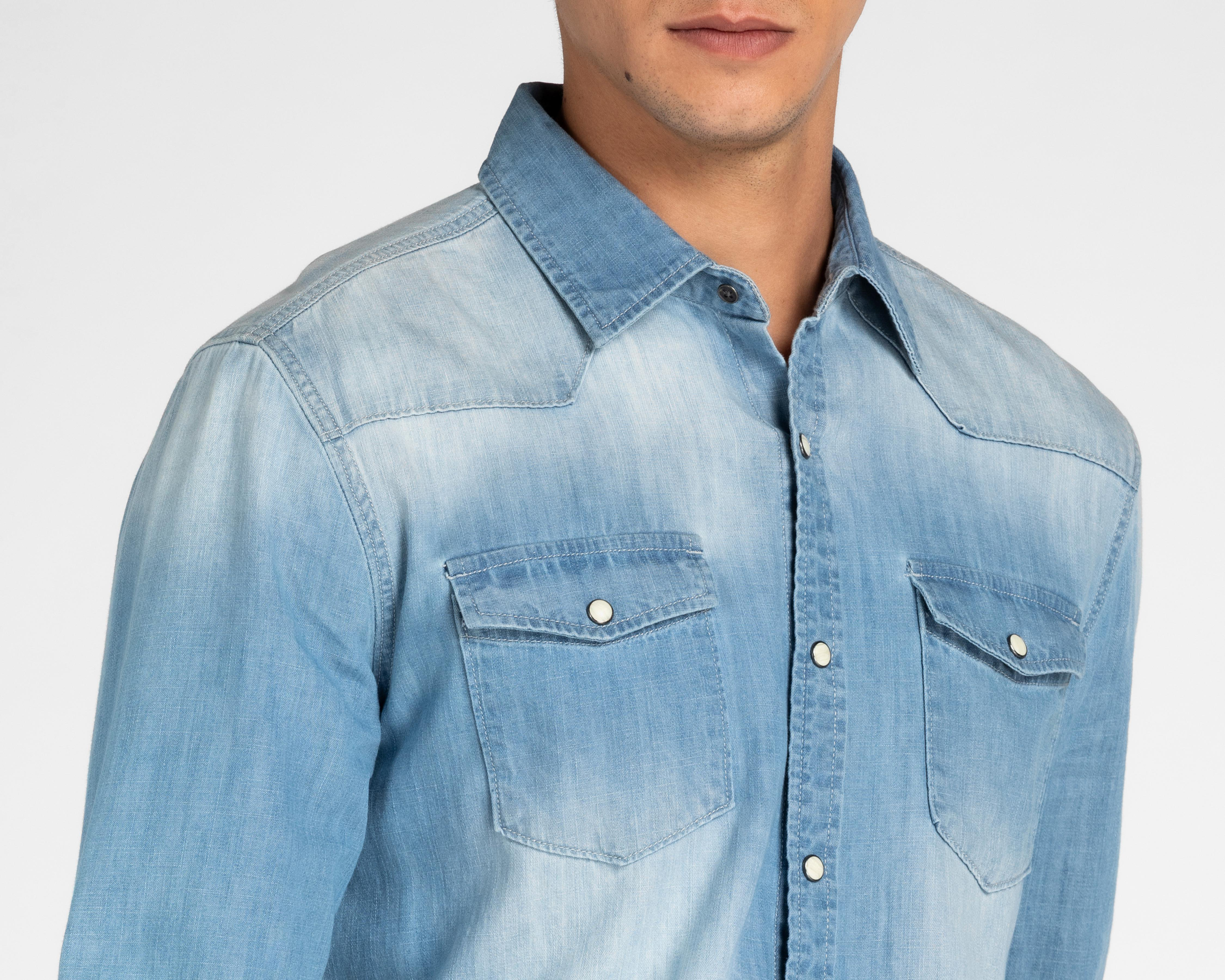Foto 4 | Camisa Casual de Algodón Refill Azul para Hombre