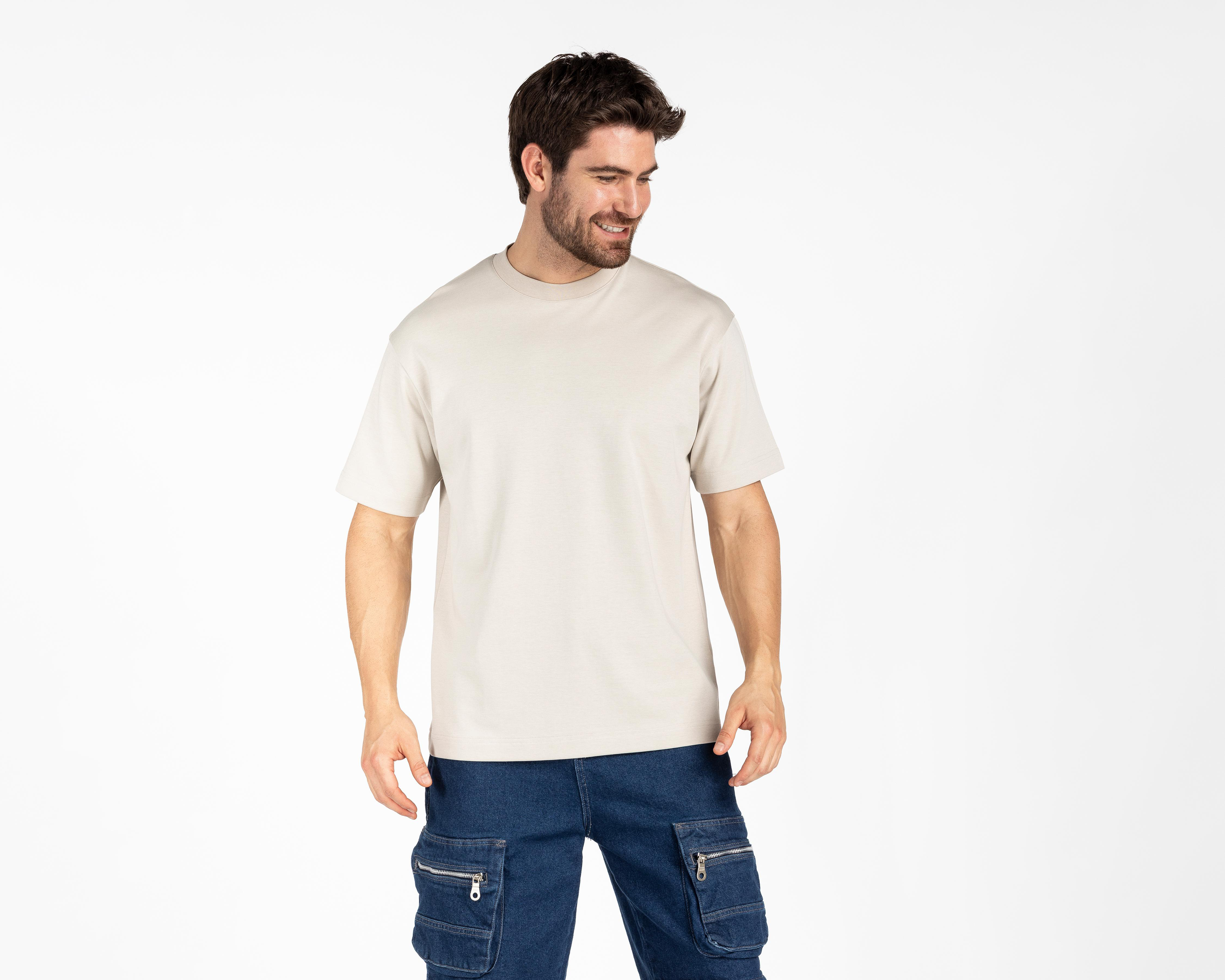 Playera de Cuello Redondo Beige Refill para Hombre