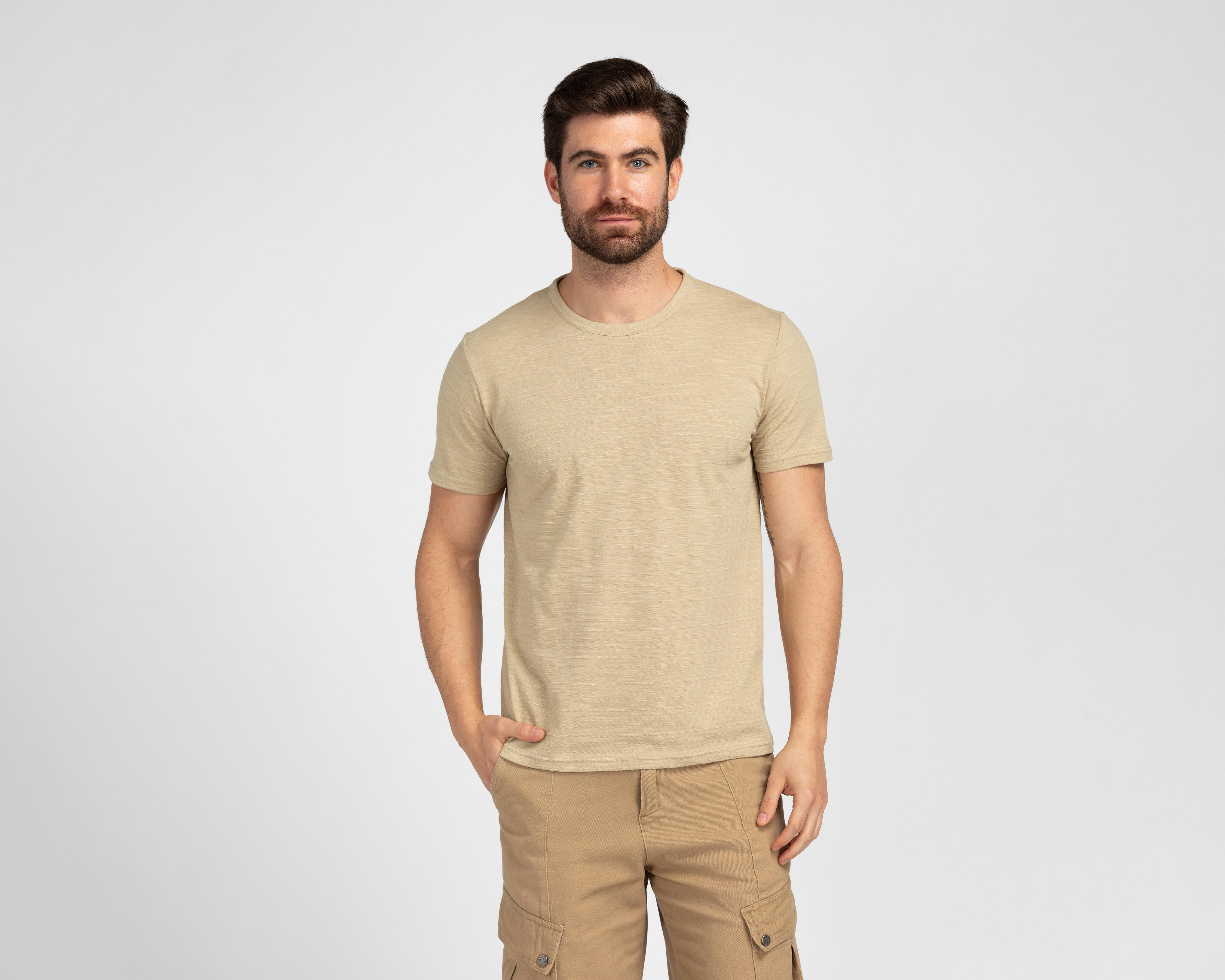 Playera de Cuello Redondo Beige Refill para Hombre