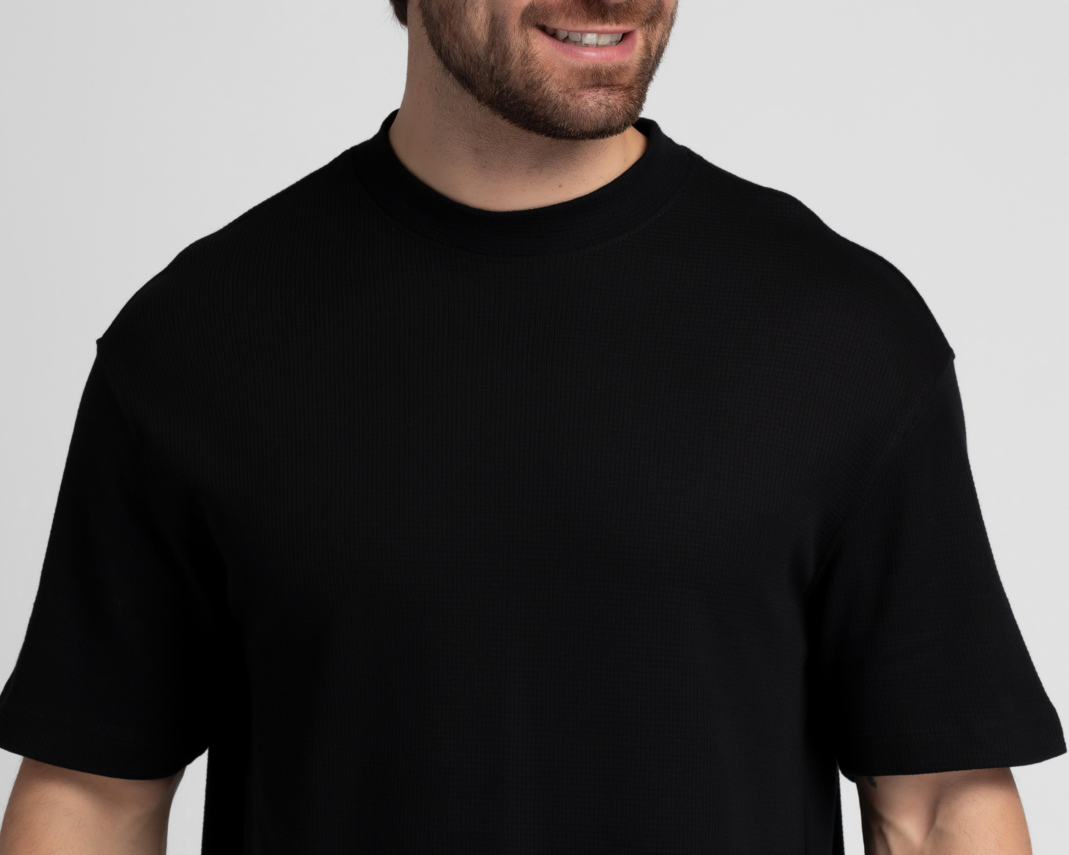 Foto 5 pulgar | Playera de Cuello Redondo Negra Strona para Hombre