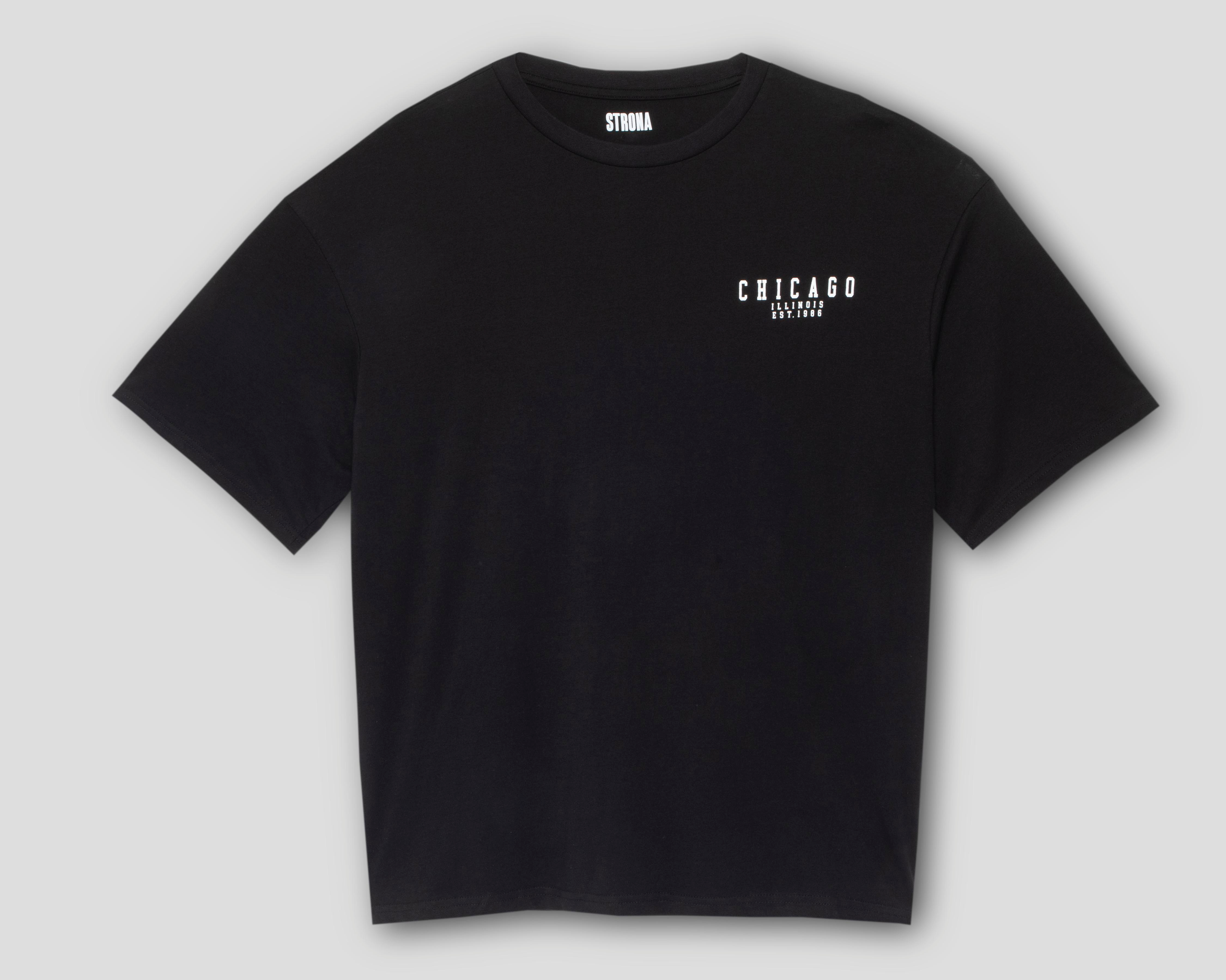 Playera de Cuello Redondo Negra Strona para Hombre