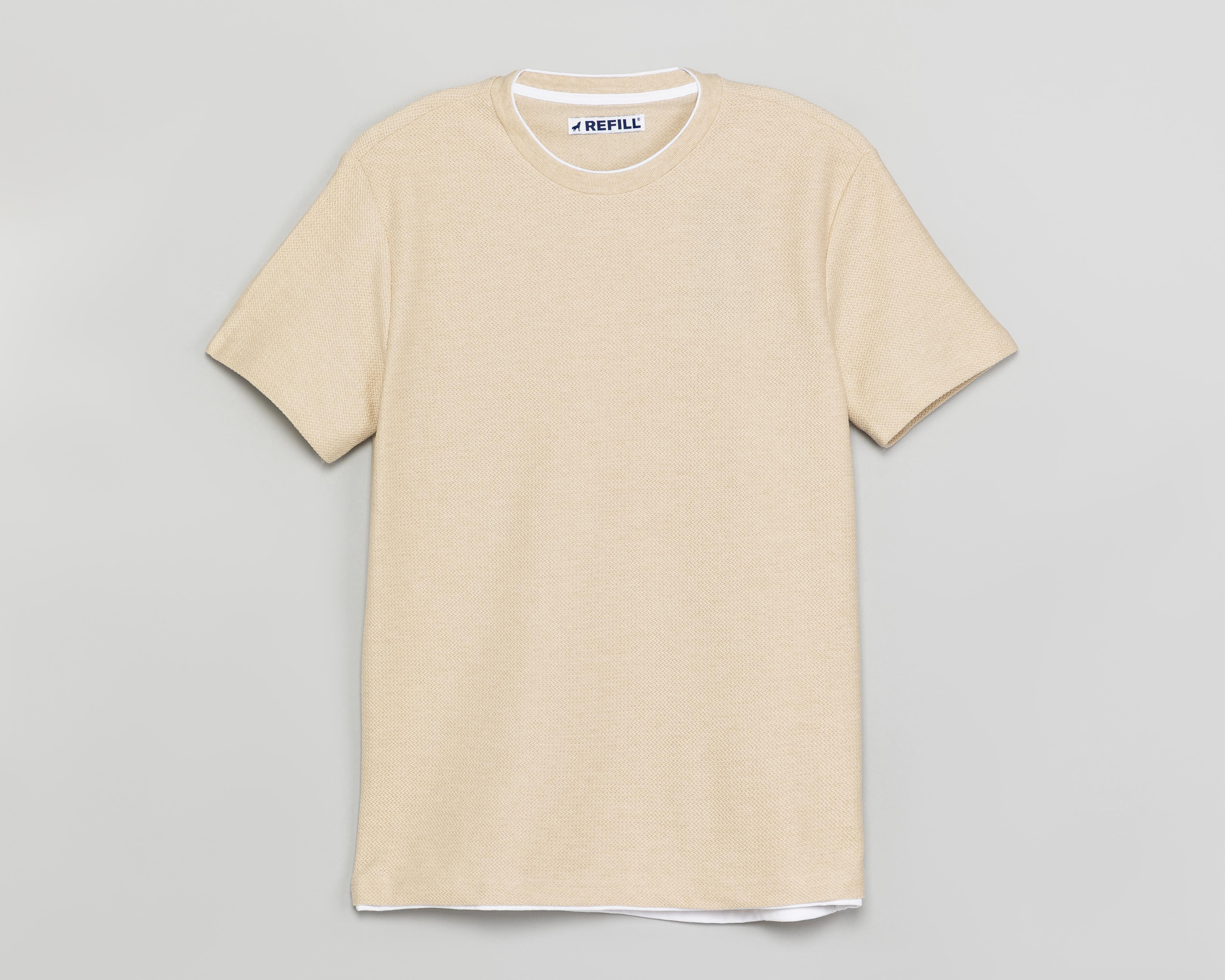 Playera de Cuello Redondo Beige Refill para Hombre