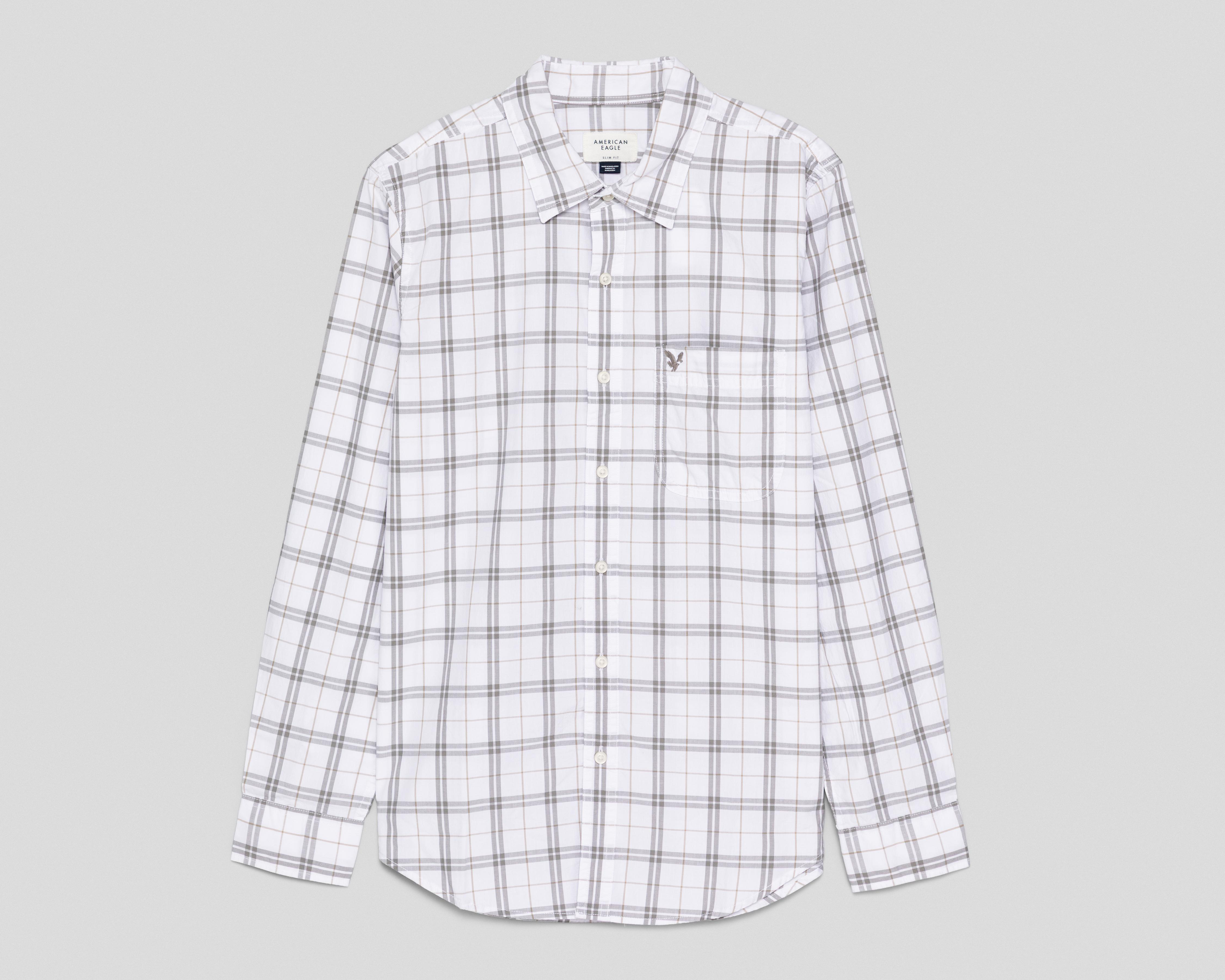 Camisa Casual de Algodón American Eagle Slim Fit de Cuadros para Hombre