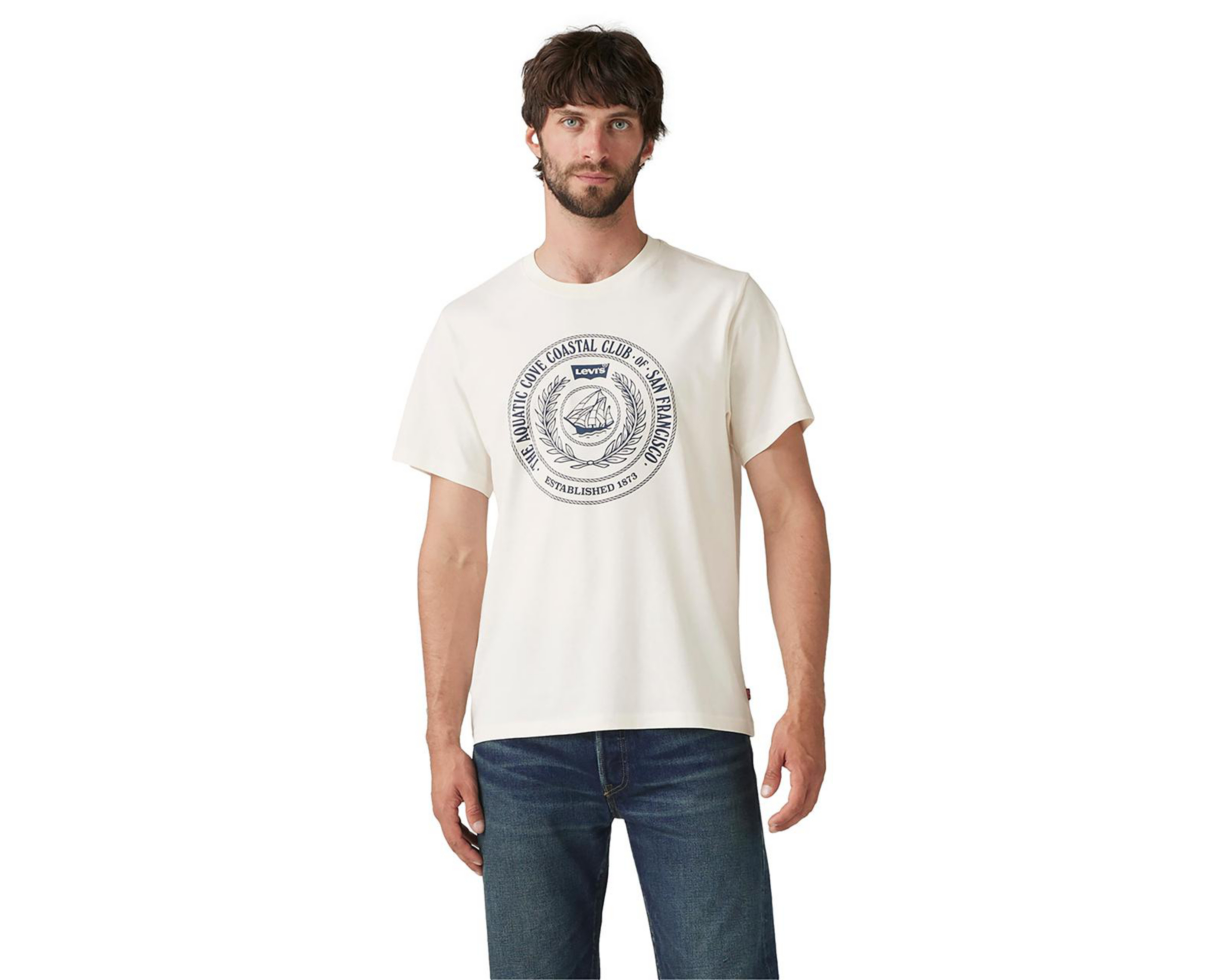 Foto 2 pulgar | Playera Levi's Blanca Cuello Redondo para Hombre