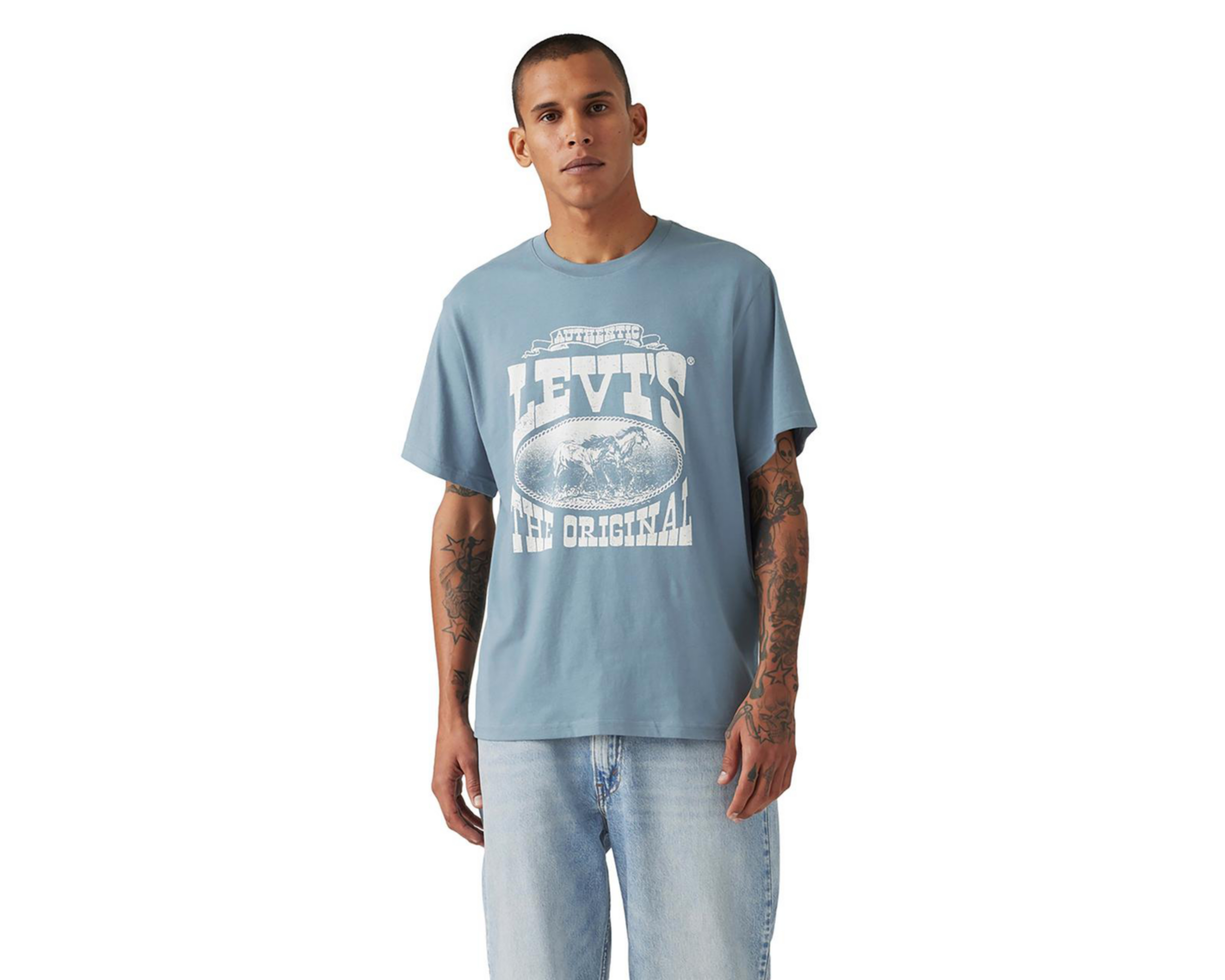 Foto 2 pulgar | Playera Levi's Azul Cuello Redondo para Hombre