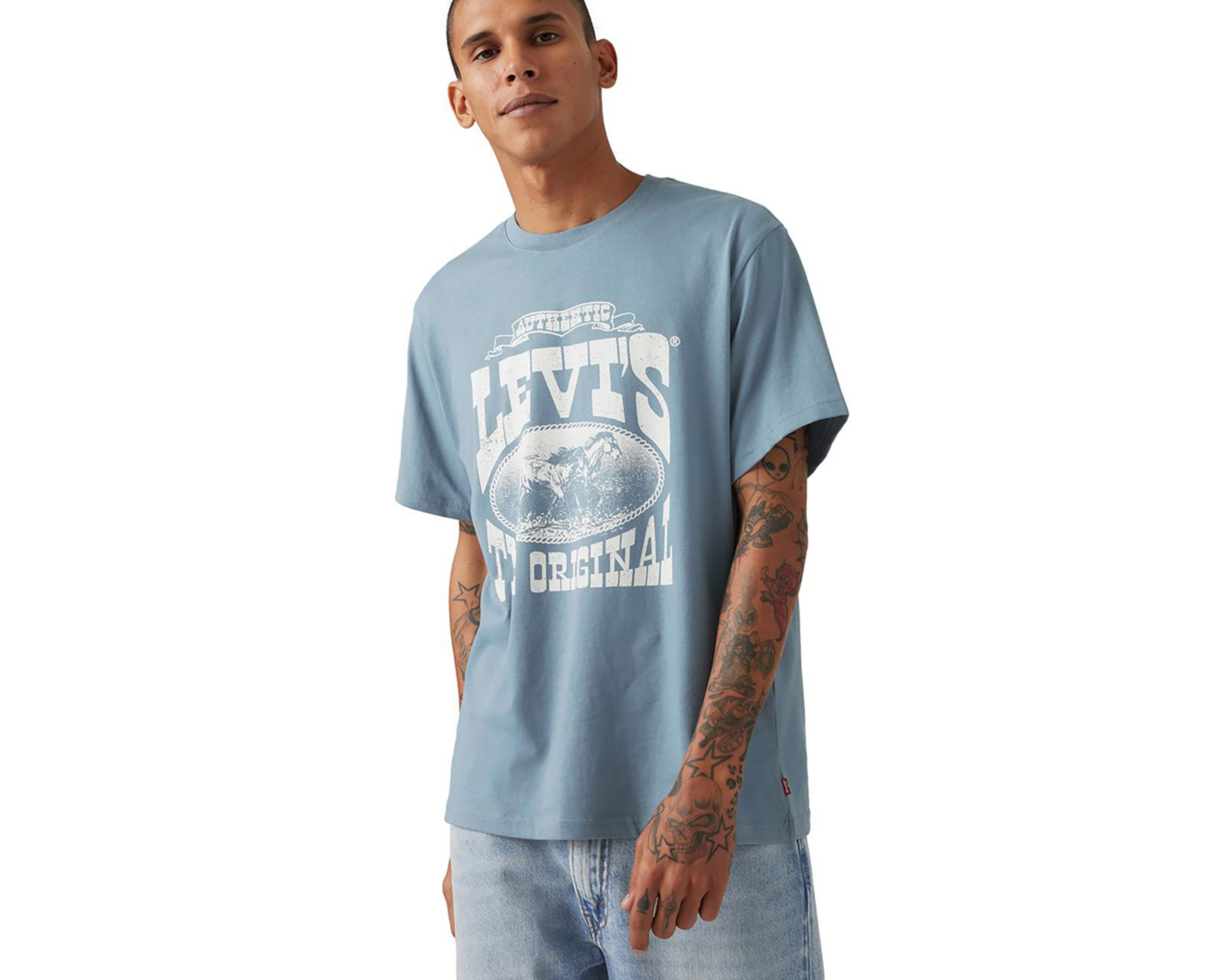 Foto 4 pulgar | Playera Levi's Azul Cuello Redondo para Hombre