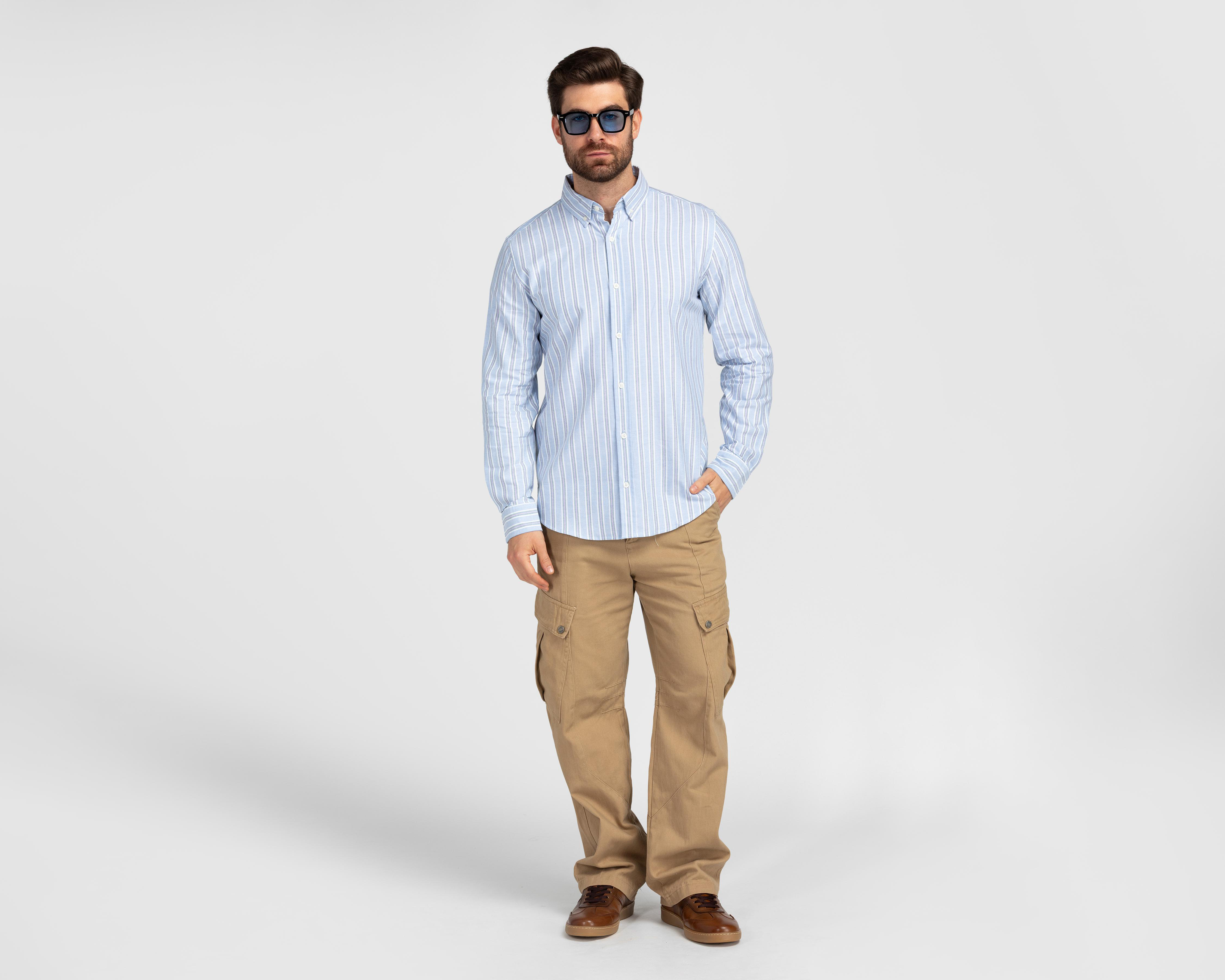 Foto 3 pulgar | Camisa Casual de Algodón Refill Regular Fit a Rayas para Hombre