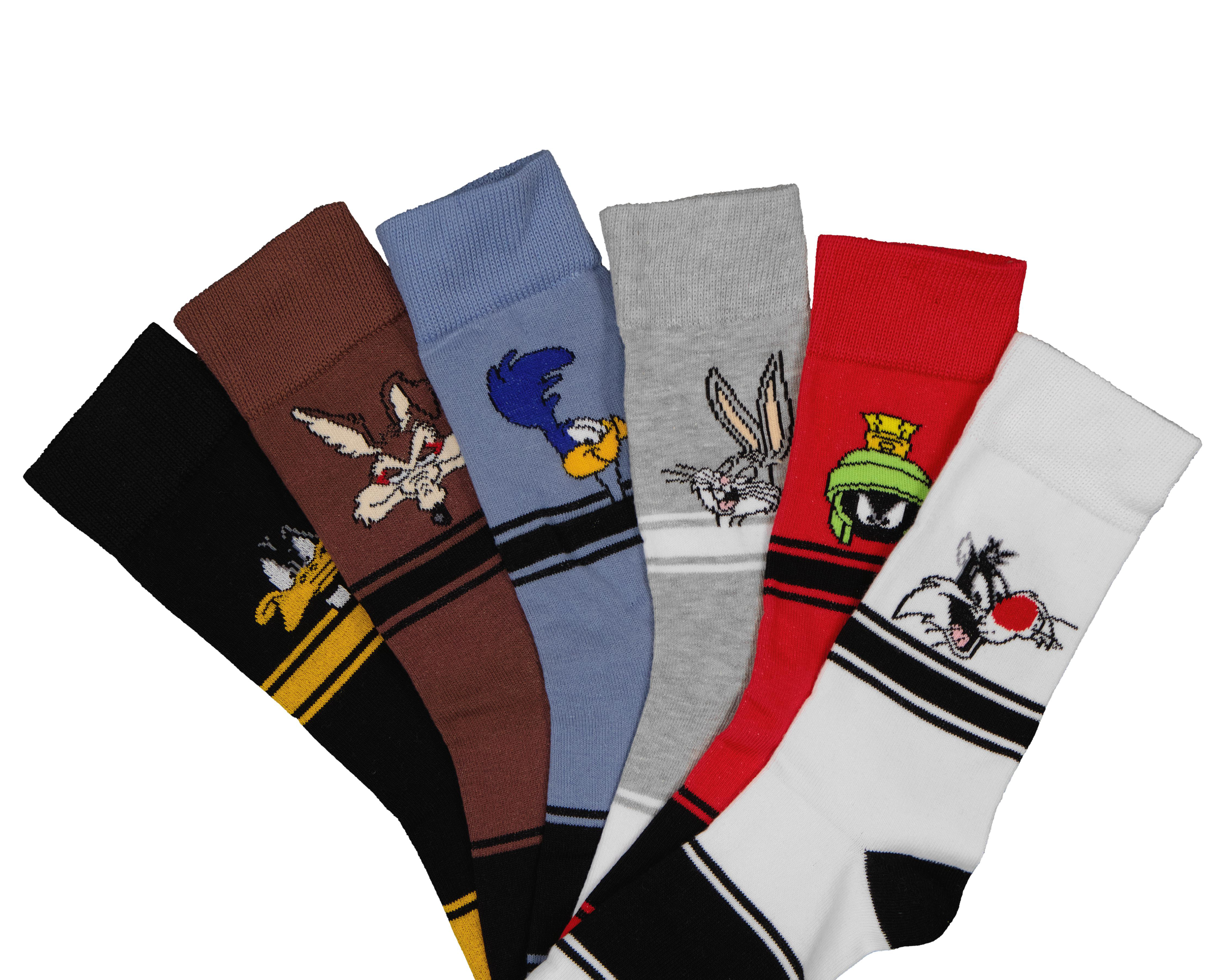 Foto 3 pulgar | Calcetas Largas Looney Tunes para Hombre 6 Pares