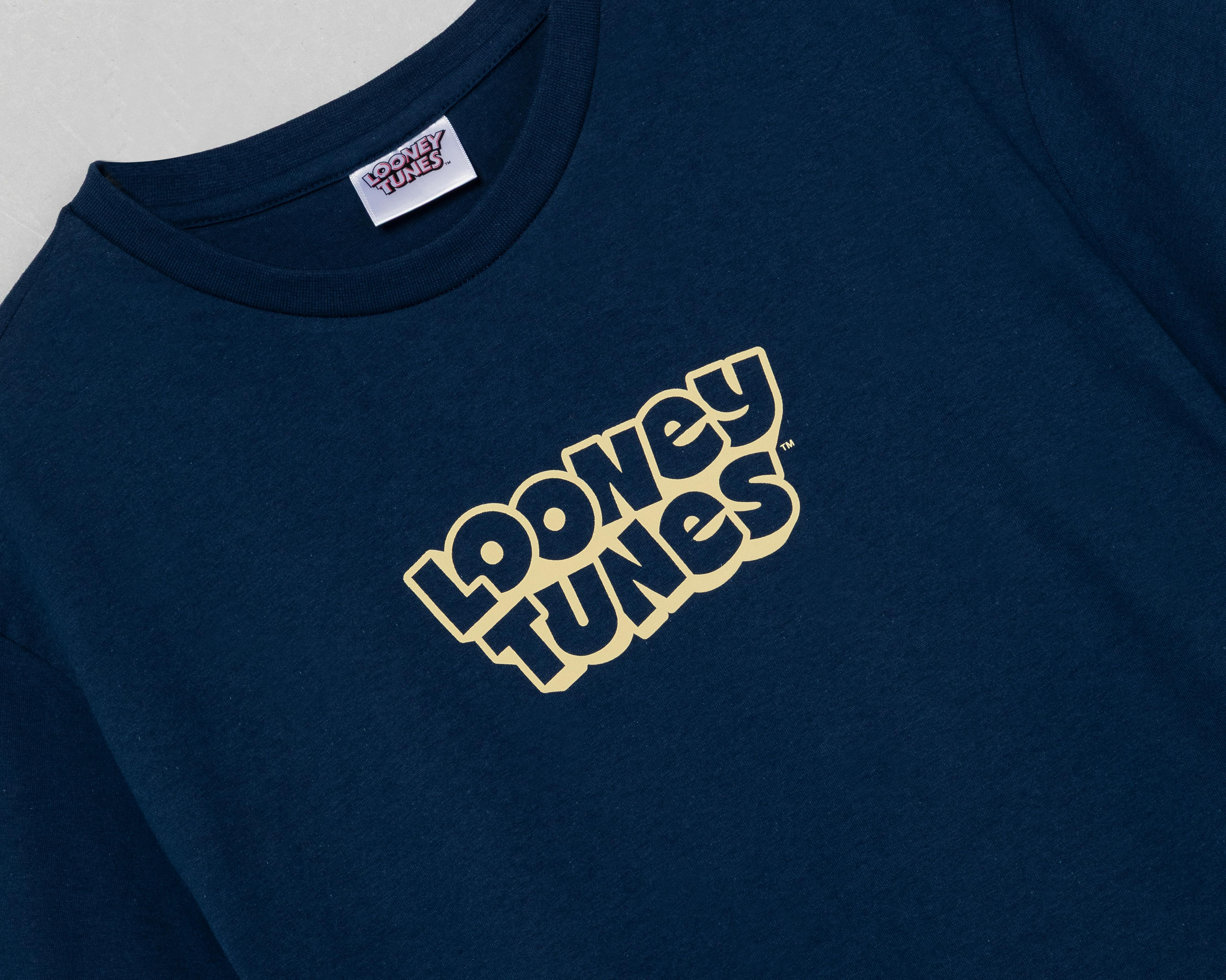 Foto 4 pulgar | Playera de Cuello Redondo Looney Tunes Azul Marino para Hombre